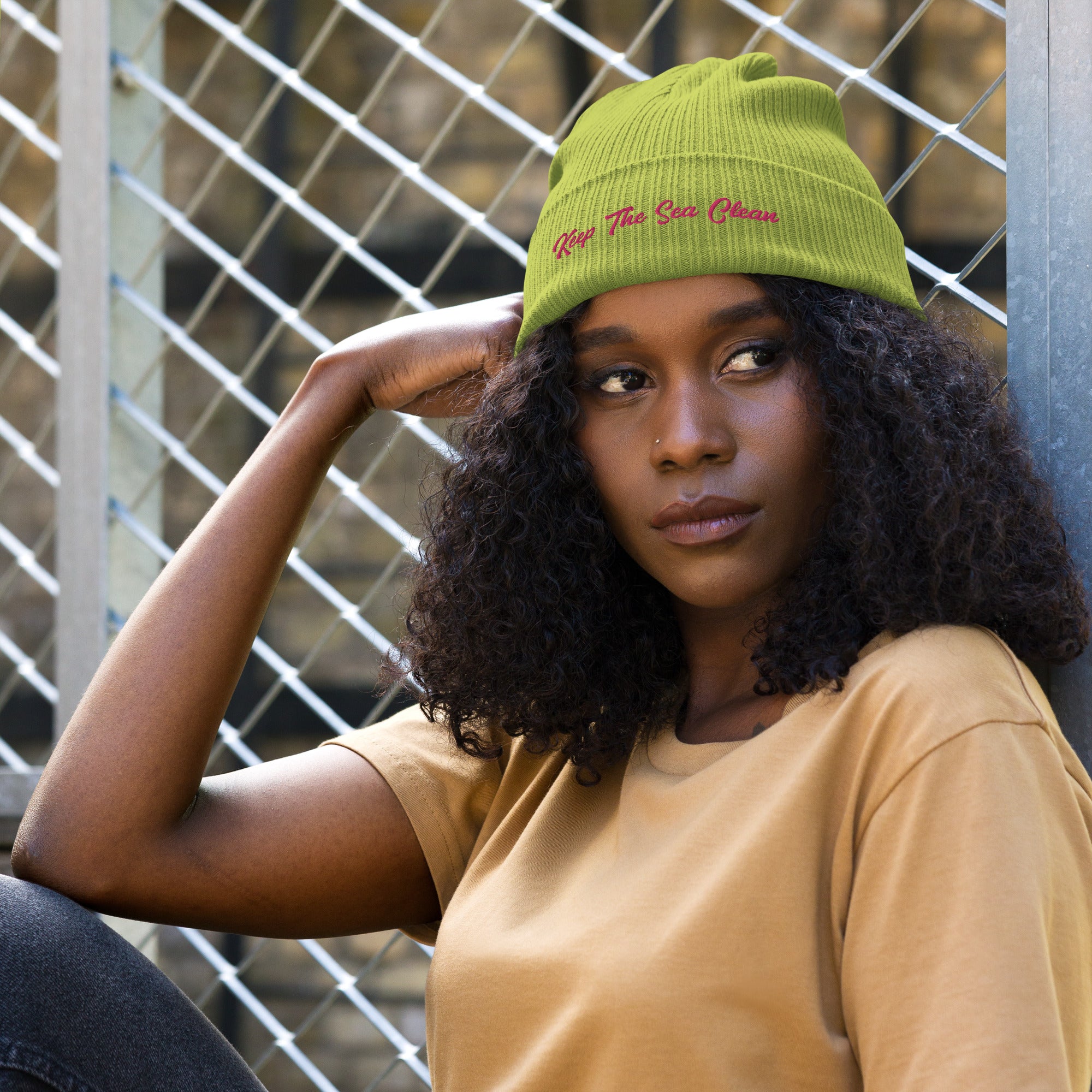 Organic ribbed beanie Keep The Sea Clean Flamingo