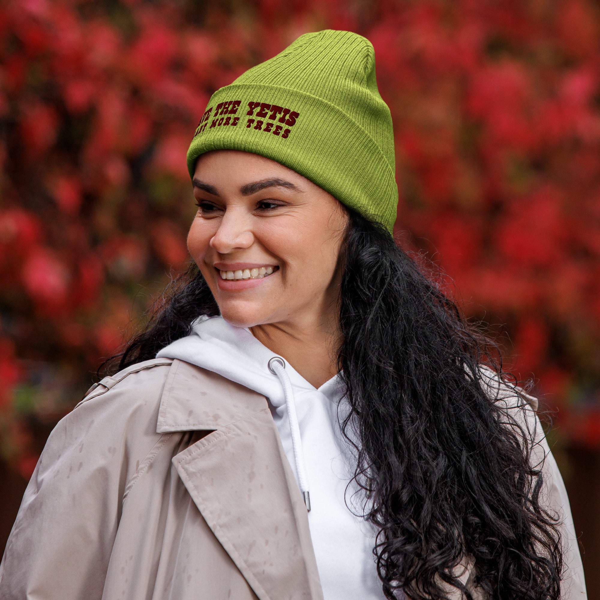 Organic ribbed beanie Save the Yetis, Plant more Trees Brown