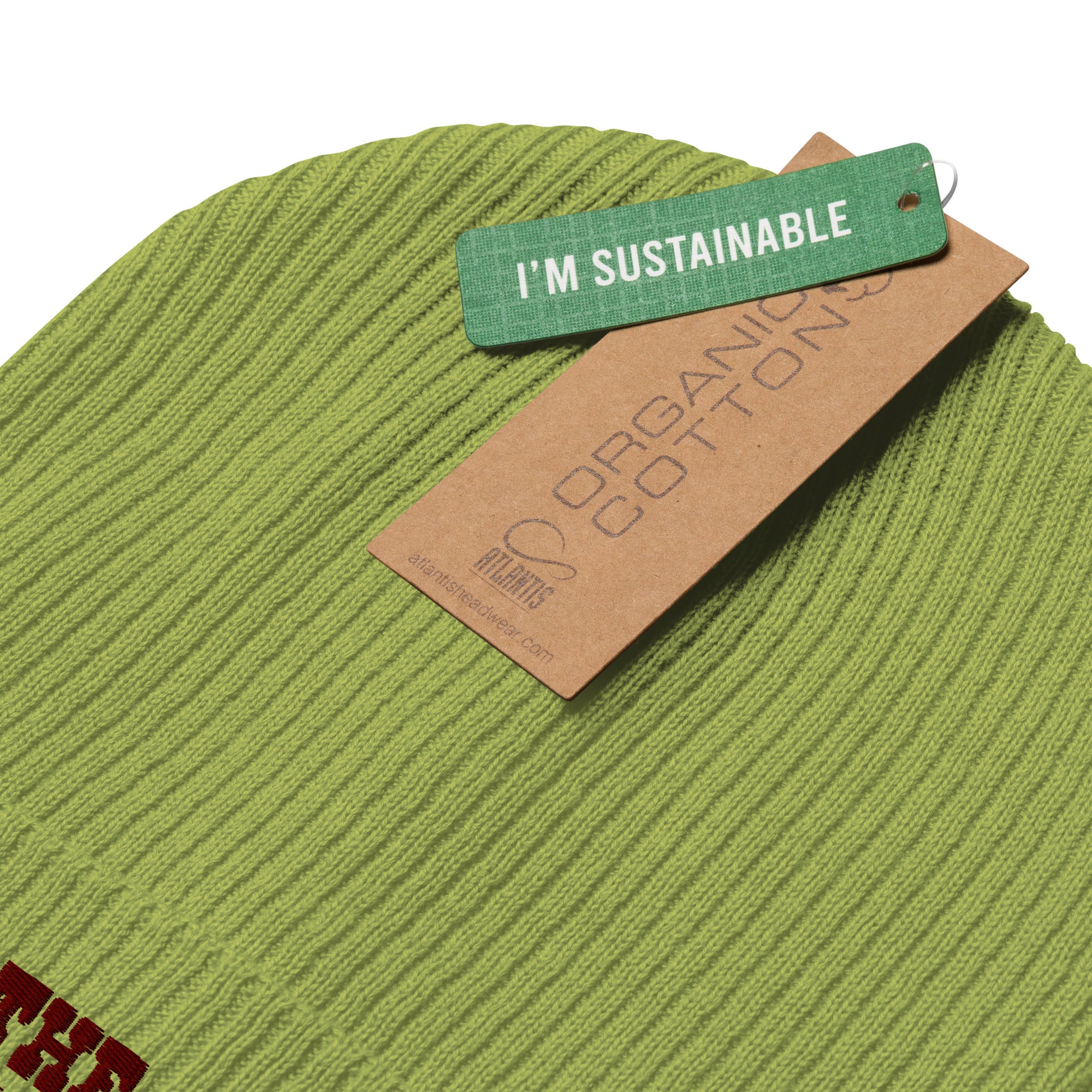 Organic ribbed beanie Save the Yetis, Plant more Trees Brown