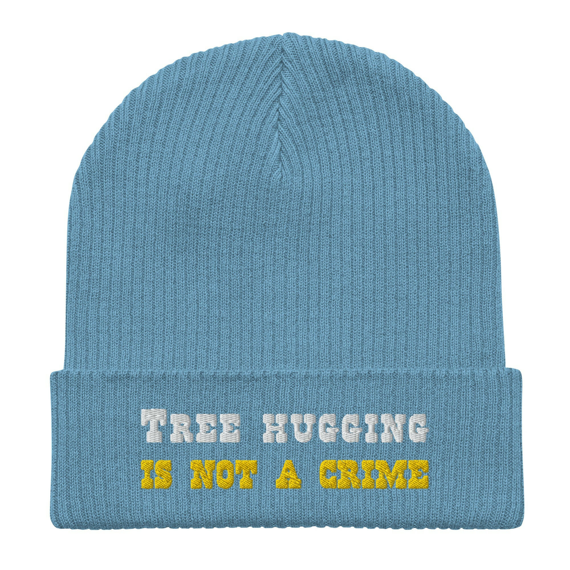 Organic ribbed beanie Tree Hugging is not a crime White/Gold