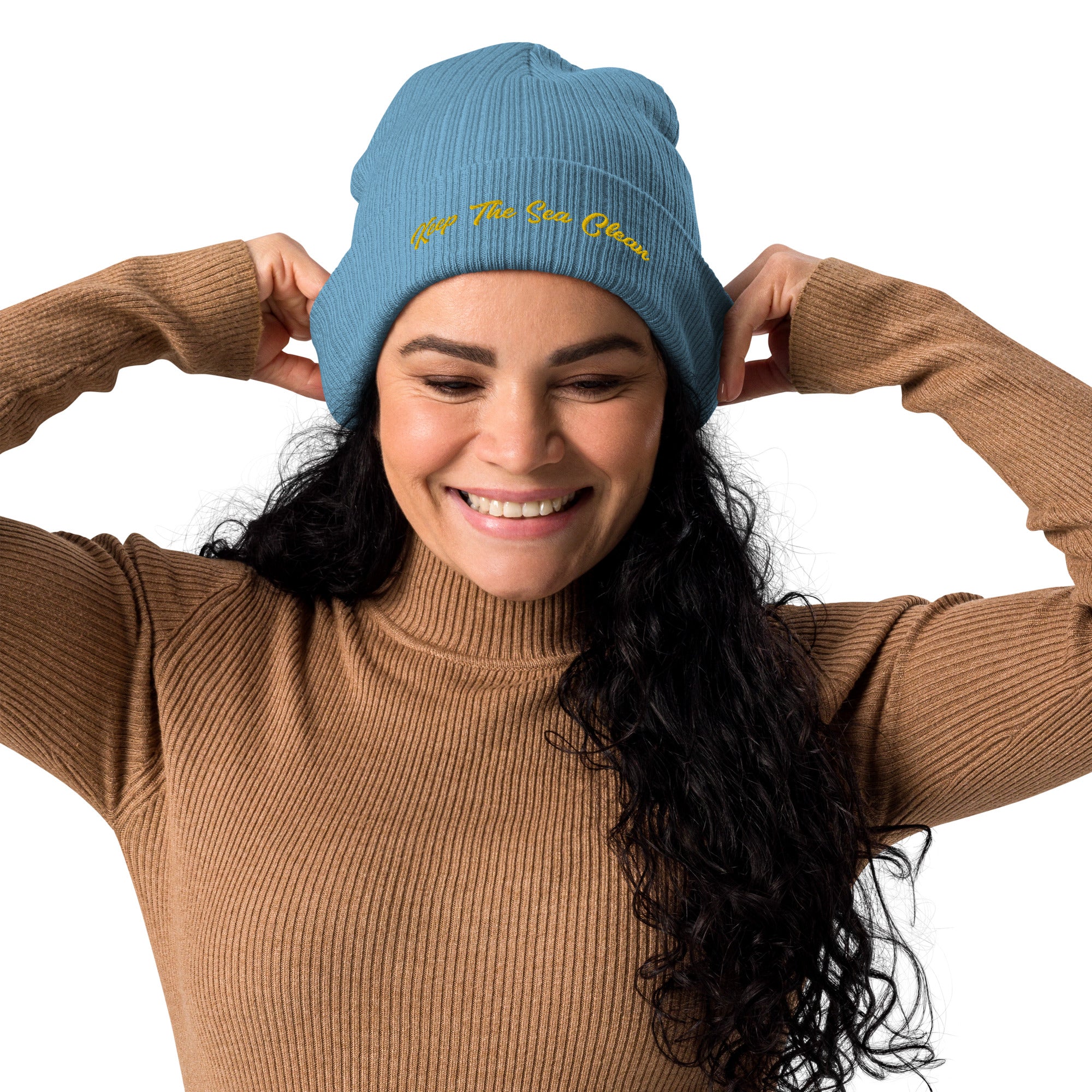 Organic ribbed beanie Keep The Sea Clean Gold