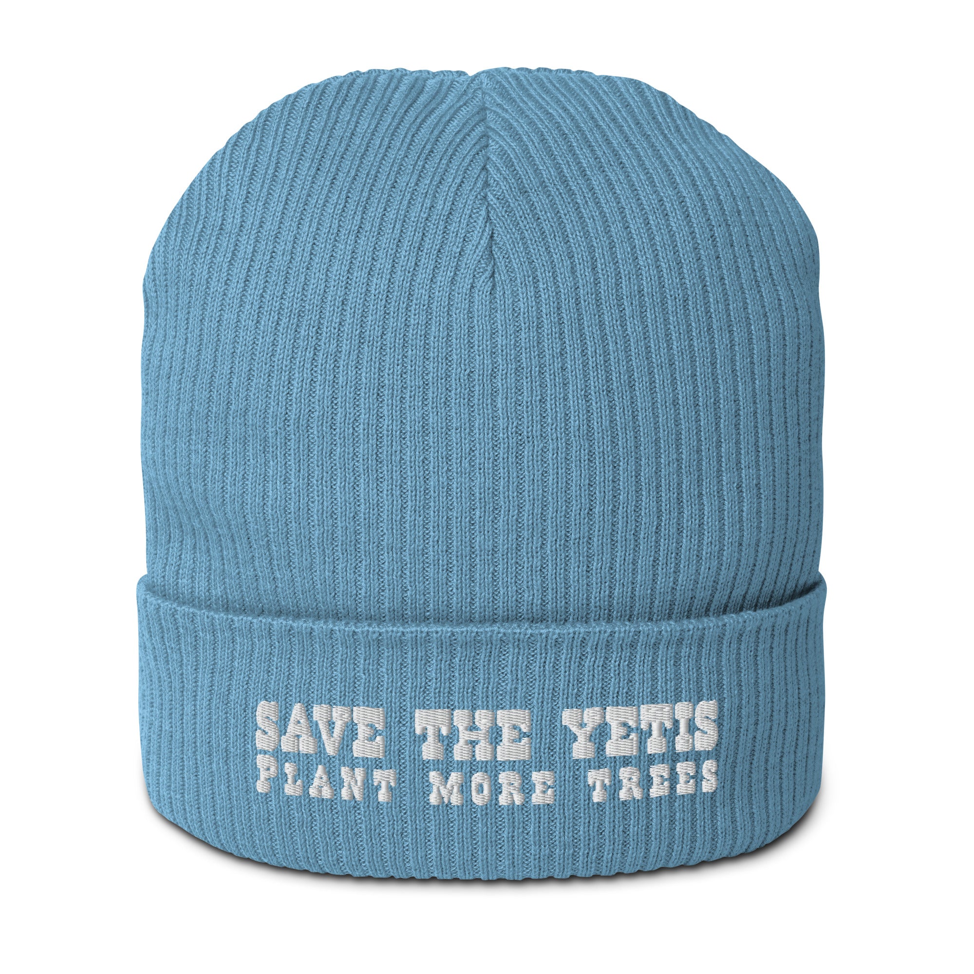 Organic ribbed beanie Save the Yetis, Plant more Trees White