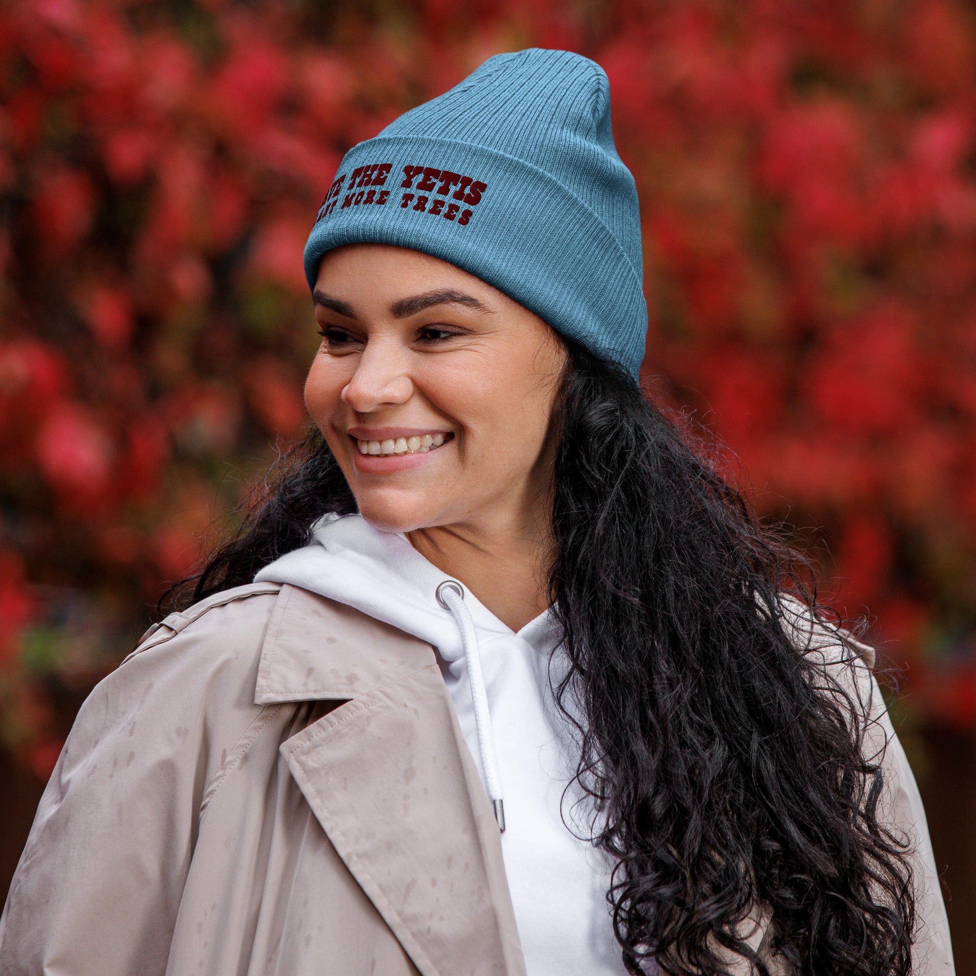 Organic ribbed beanie Save the Yetis, Plant more Trees Brown