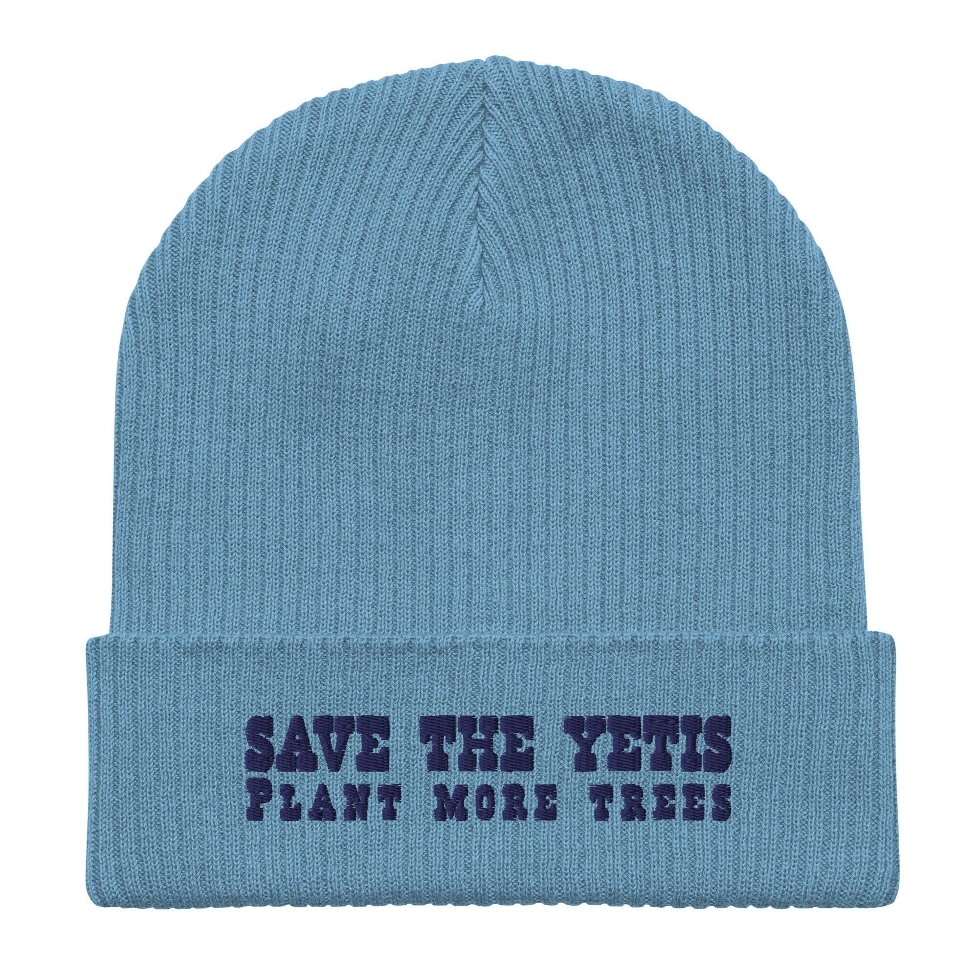 Bonnet côtelé en coton biologique Save the Yetis, Plant more Trees Navy