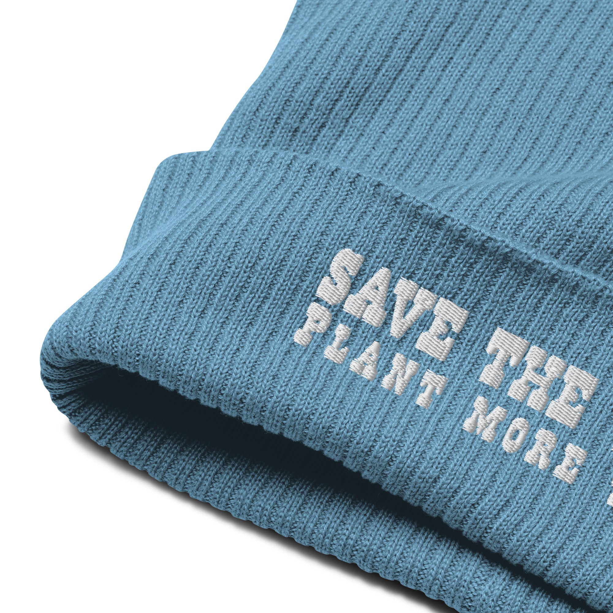 Organic ribbed beanie Save the Yetis, Plant more Trees White