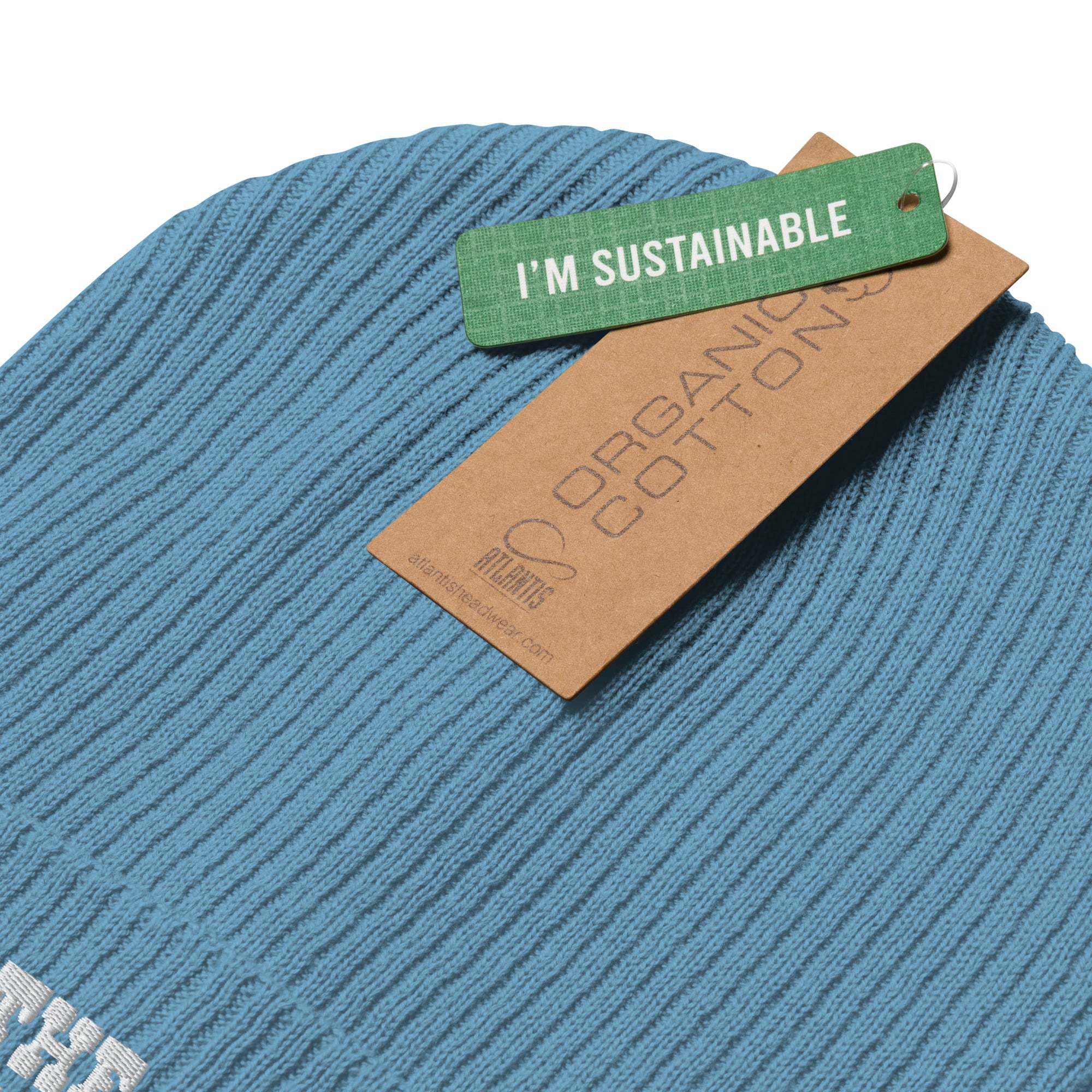 Organic ribbed beanie Save the Yetis, Plant more Trees White