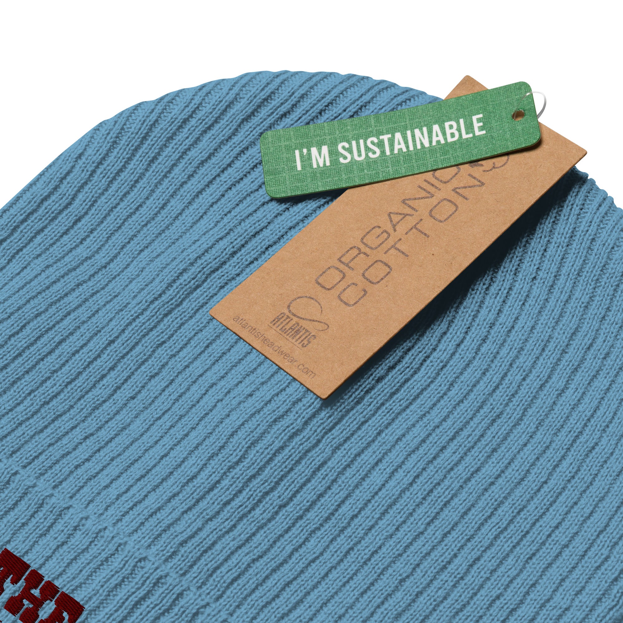 Organic ribbed beanie Save the Yetis, Plant more Trees Brown