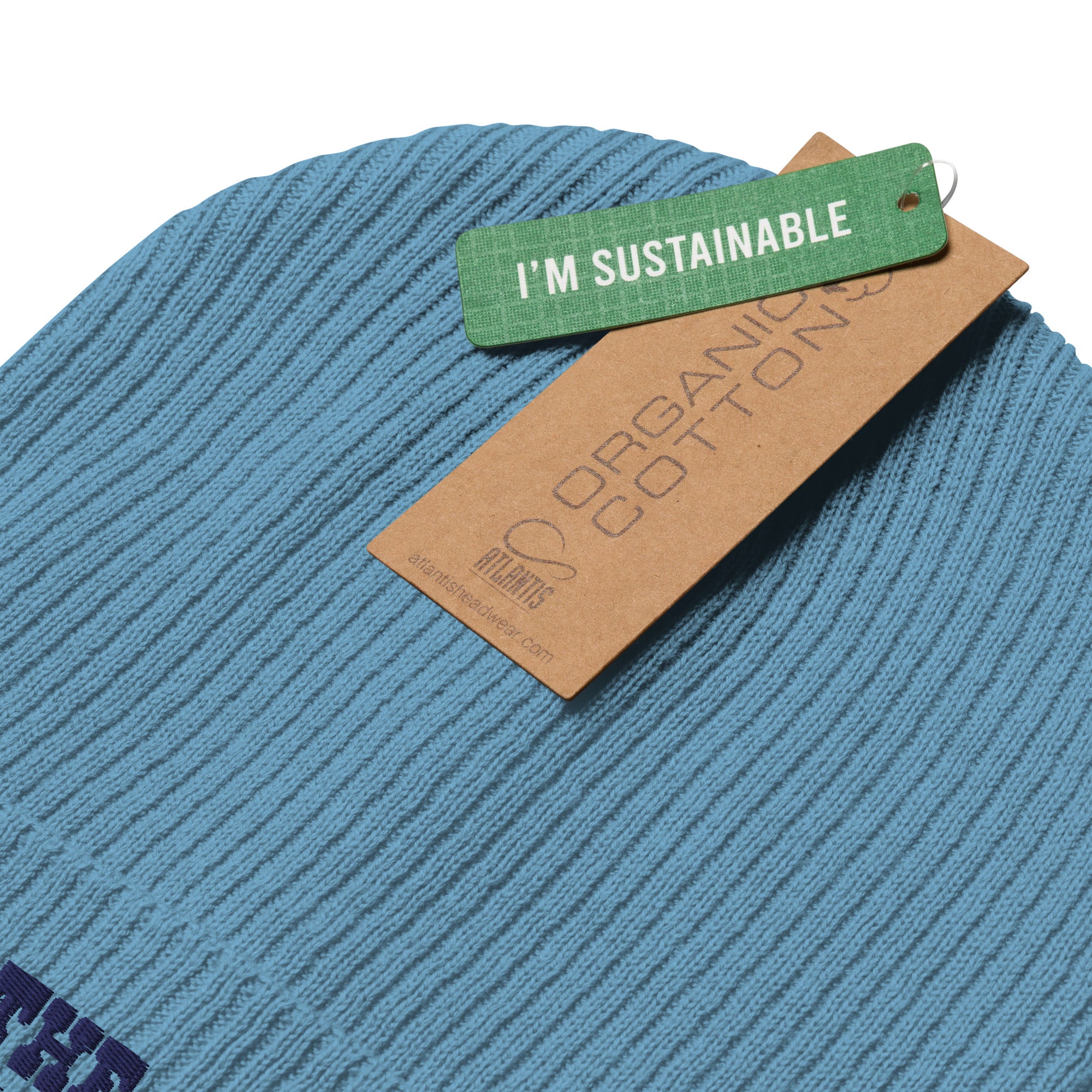 Organic ribbed beanie Save the Yetis, Plant more Trees Navy