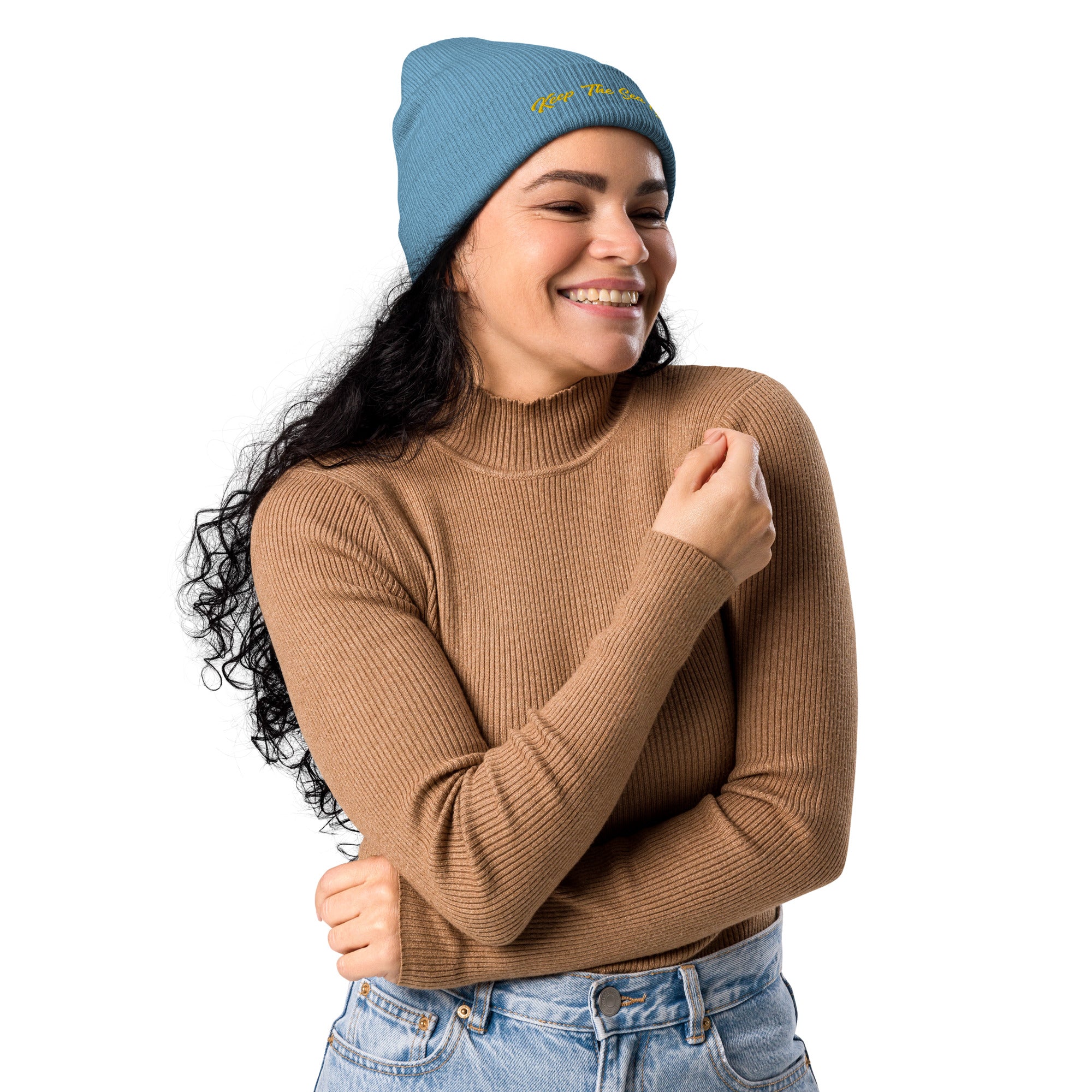 Organic ribbed beanie Keep The Sea Clean Gold