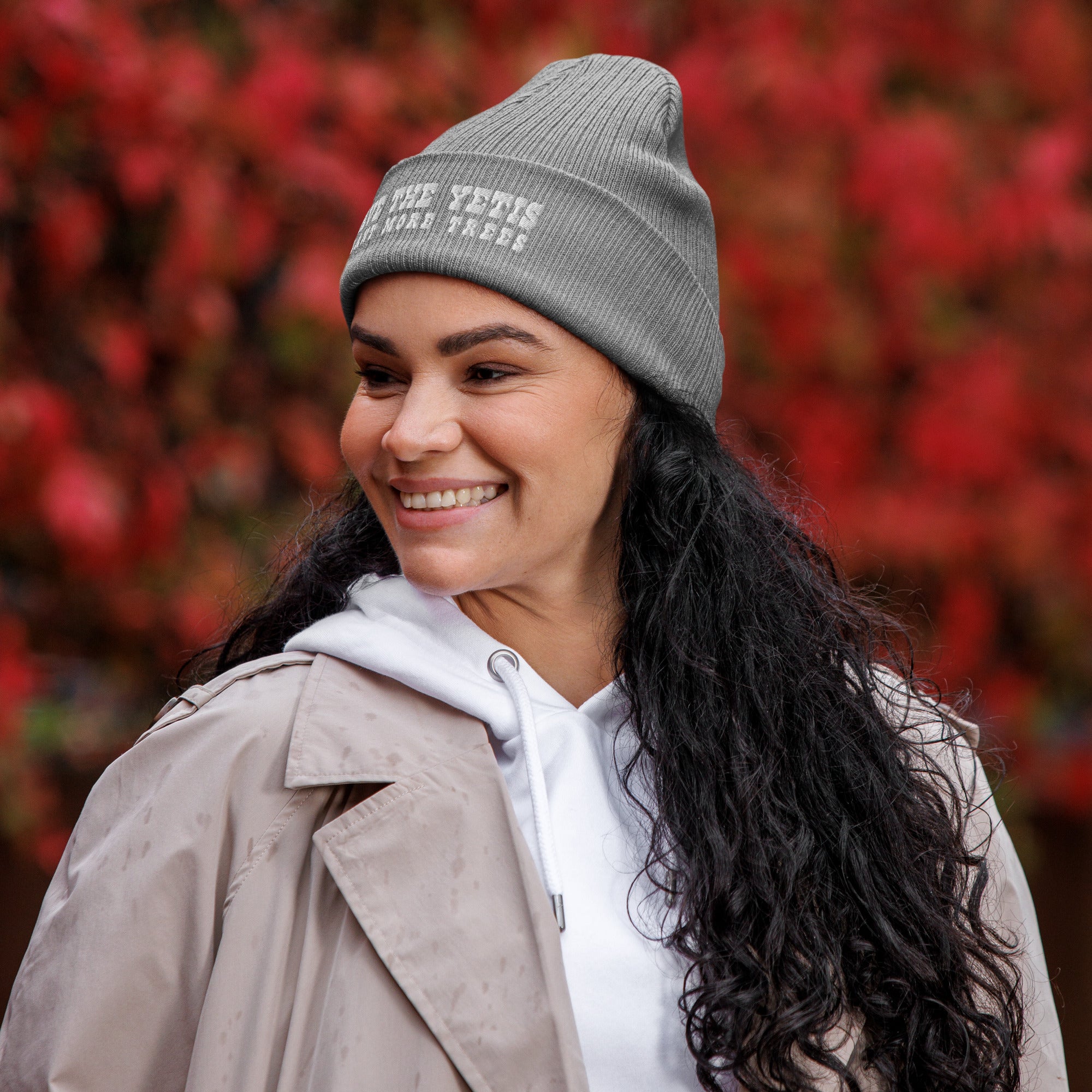 Organic ribbed beanie Save the Yetis, Plant more Trees White