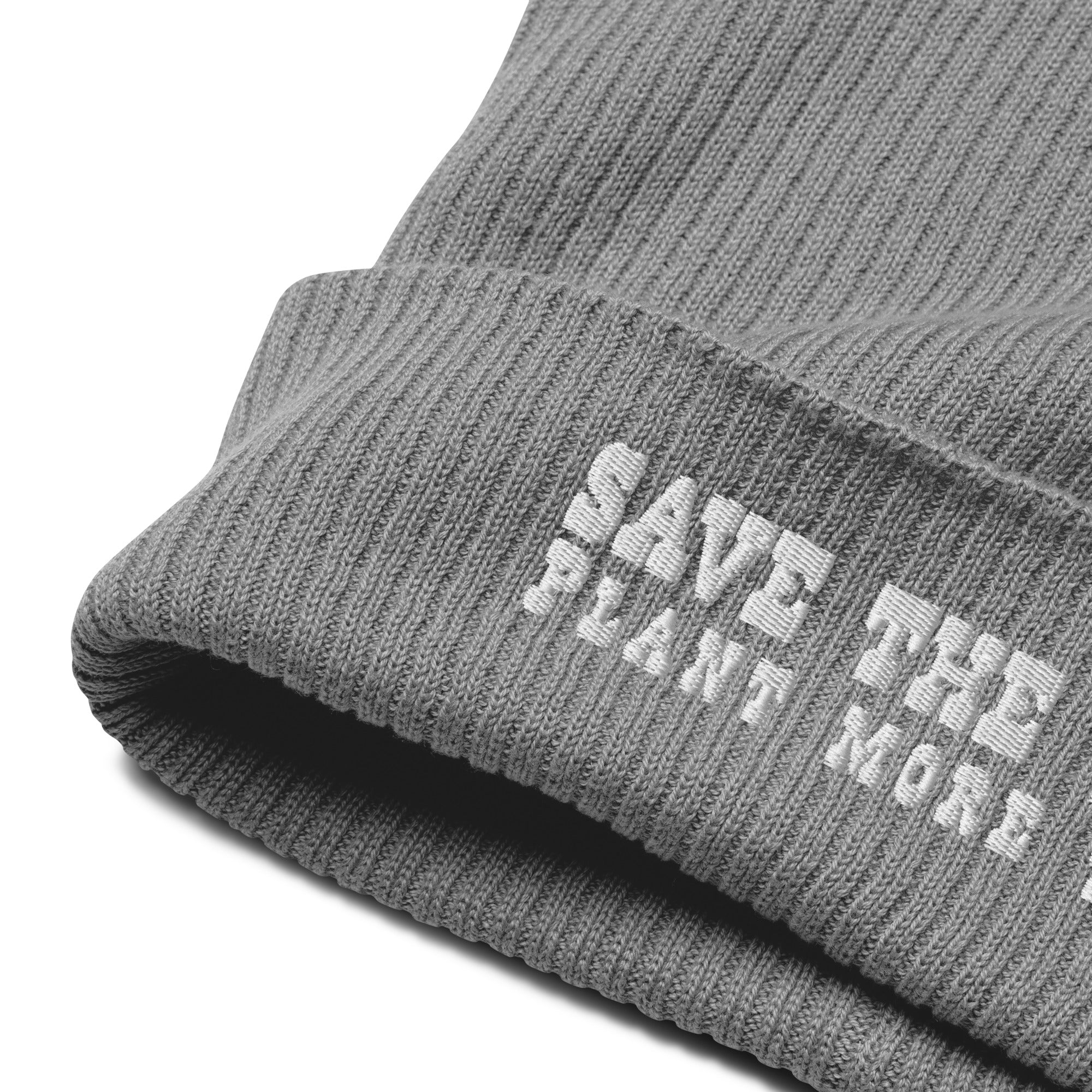 Bonnet côtelé en coton biologique Save the Yetis, Plant more Trees blanc