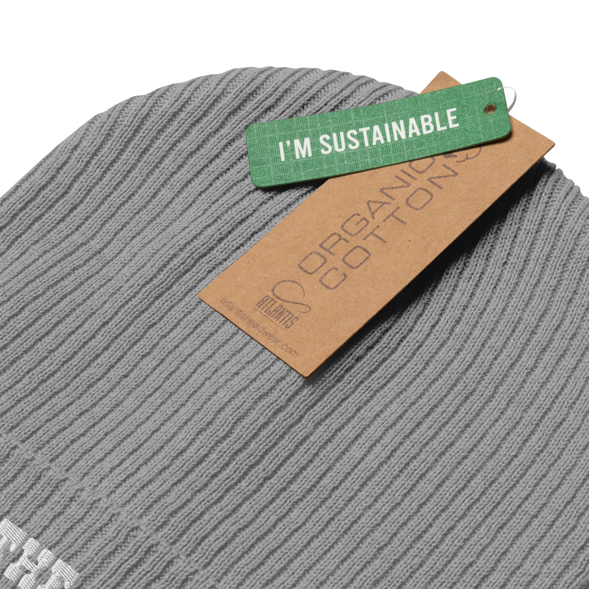 Organic ribbed beanie Save the Yetis, Plant more Trees White