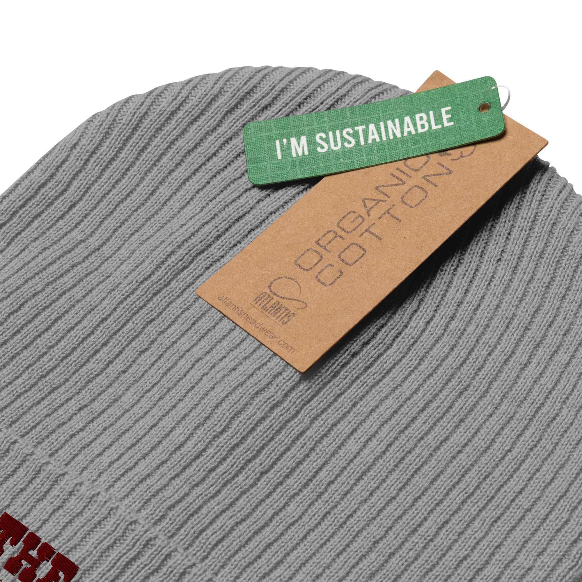 Organic ribbed beanie Save the Yetis, Plant more Trees Brown