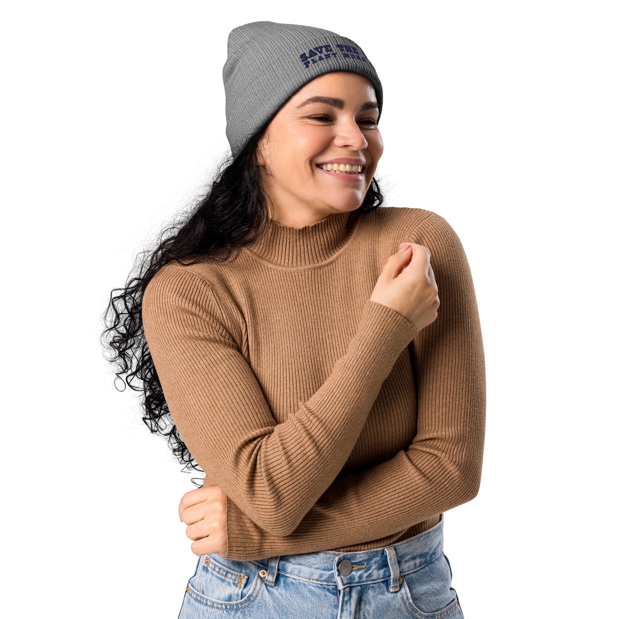 Organic ribbed beanie Save the Yetis, Plant more Trees Navy