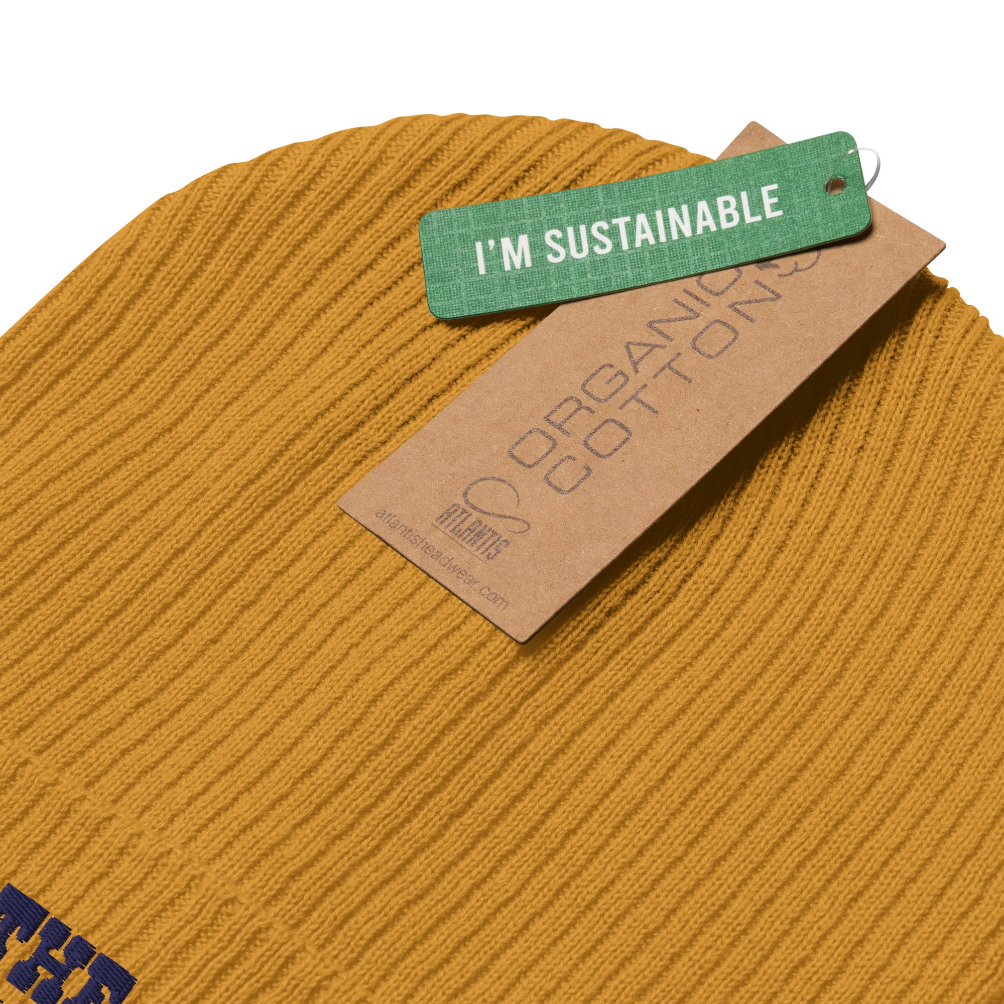 Organic ribbed beanie Save the Yetis, Plant more Trees Navy