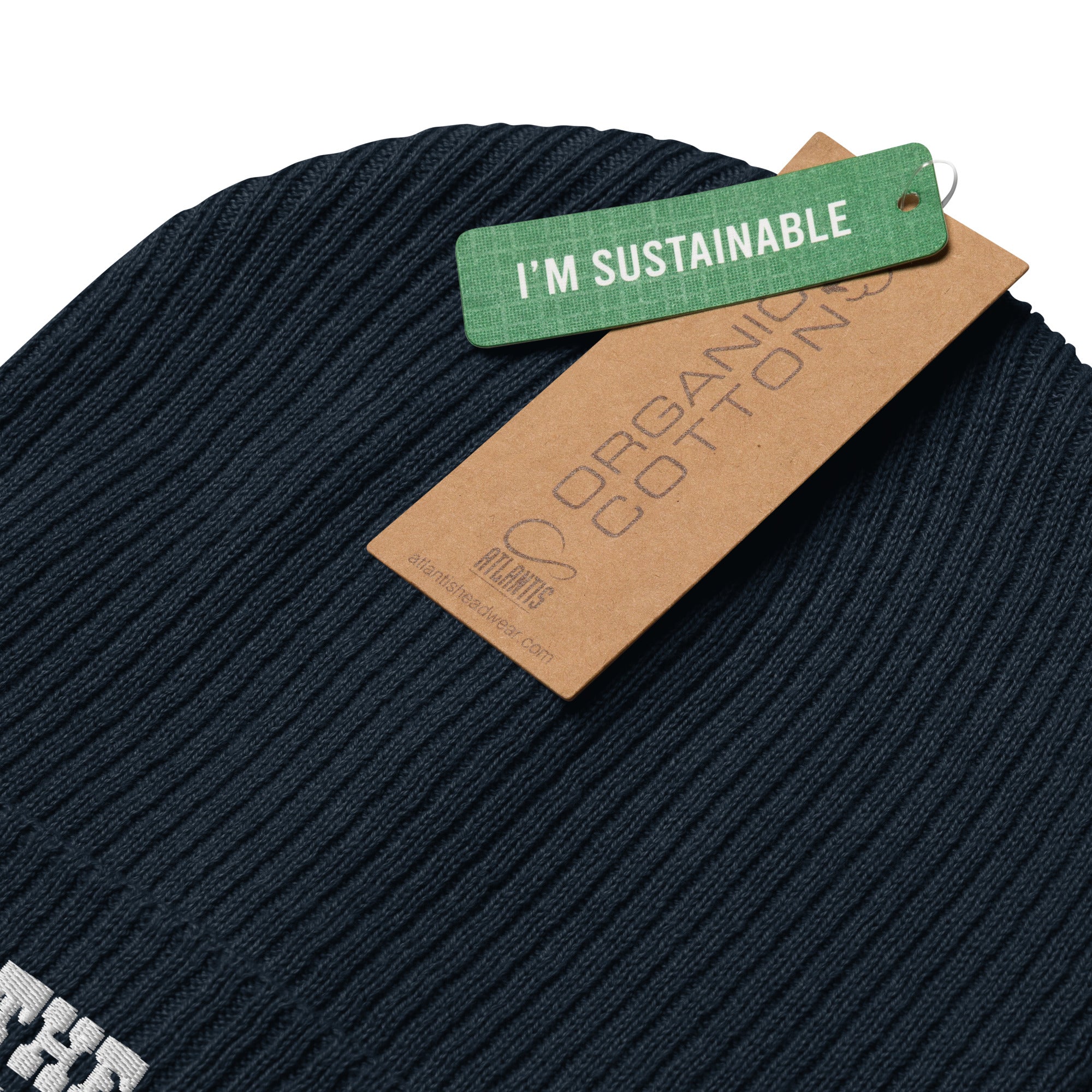 Organic ribbed beanie Save the Yetis, Plant more Trees White