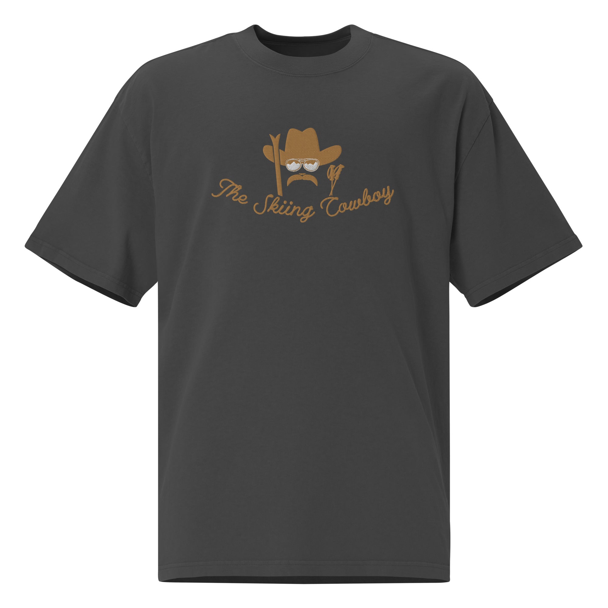 Oversized heavy blend cotton t-shirt The Skiing Cowboy Old Gold embroidered pattern