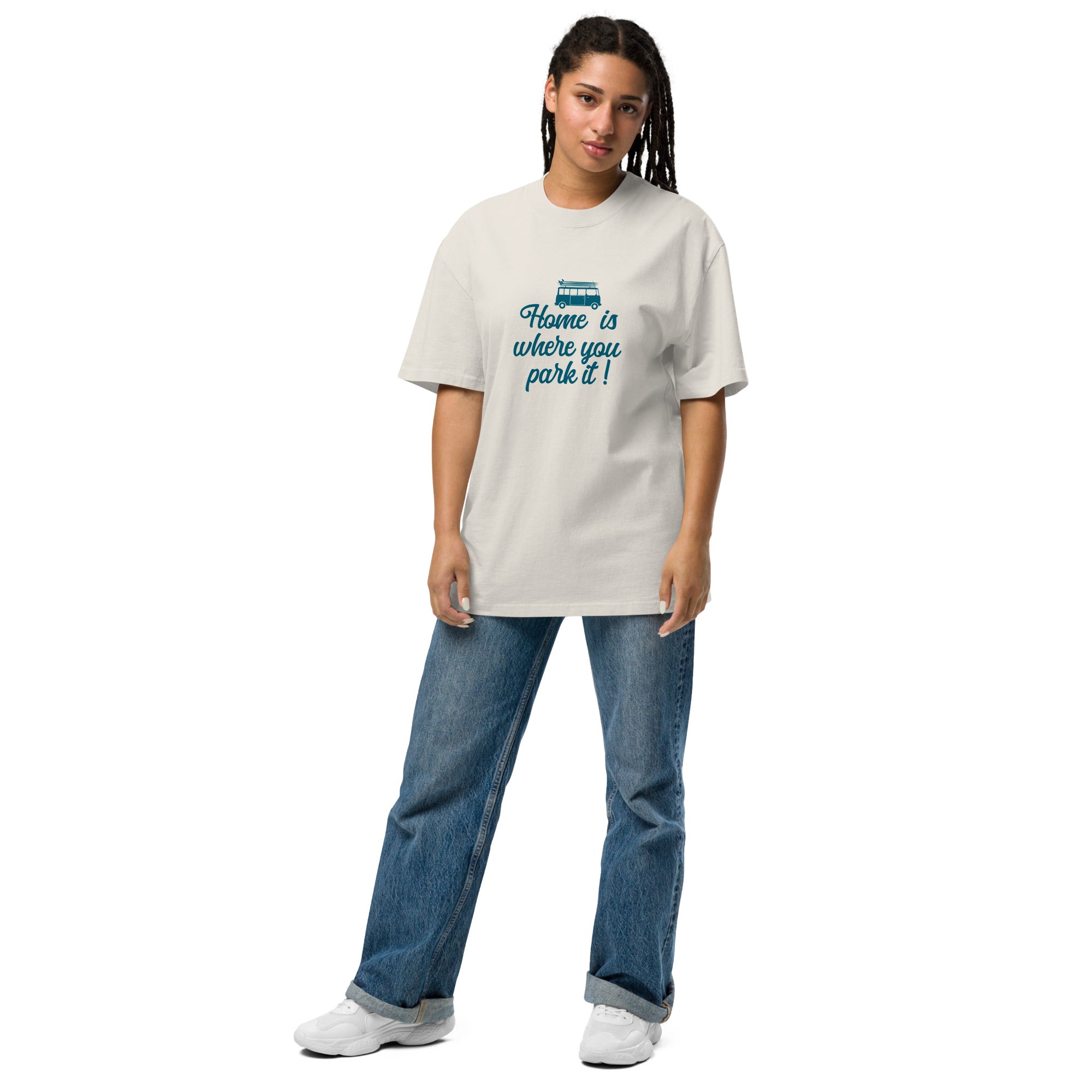 Oversized heavy blend cotton t-shirt Blue Surf Combi Home is where you park it