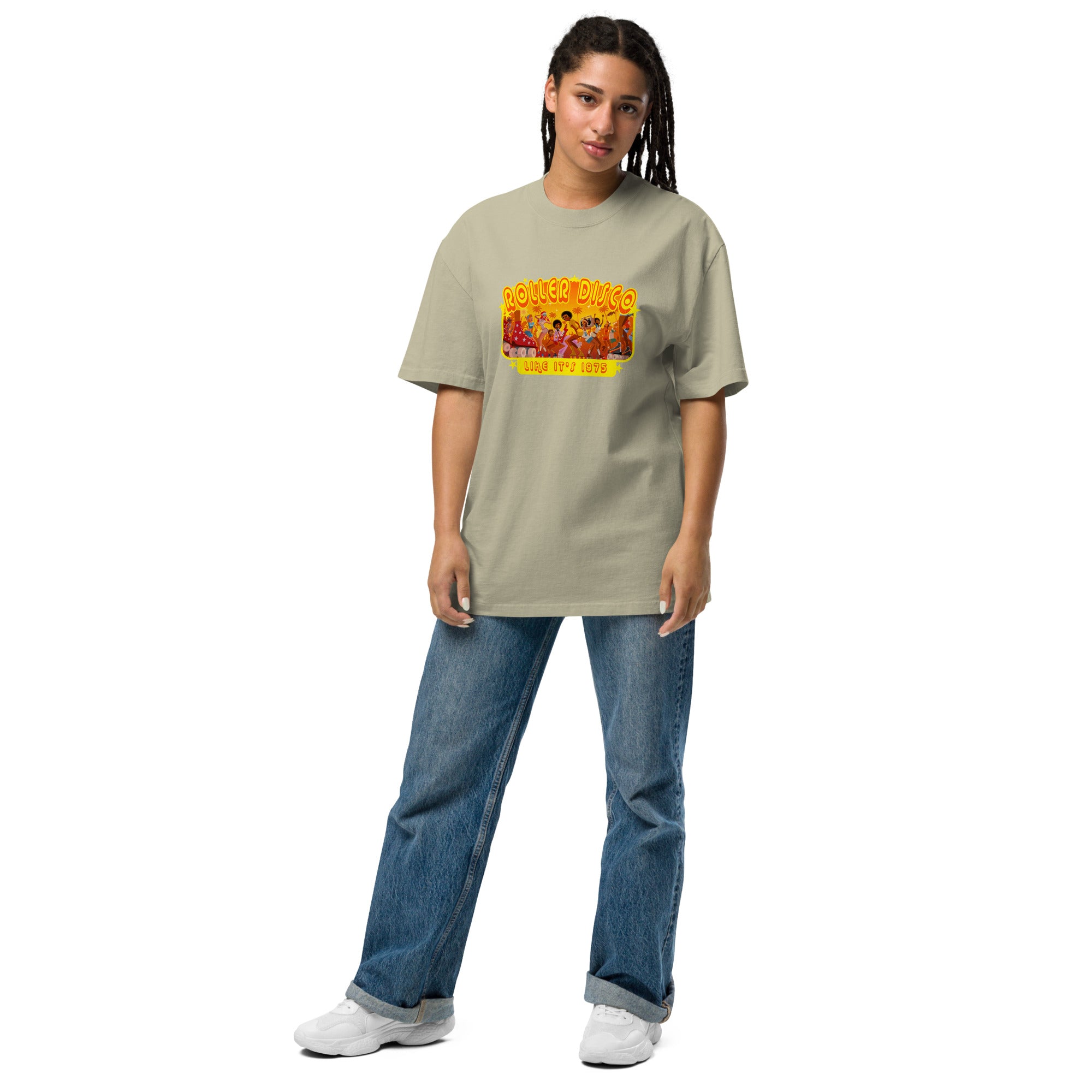 Oversized heavy blend cotton t-shirt Roller Disco (front & back)