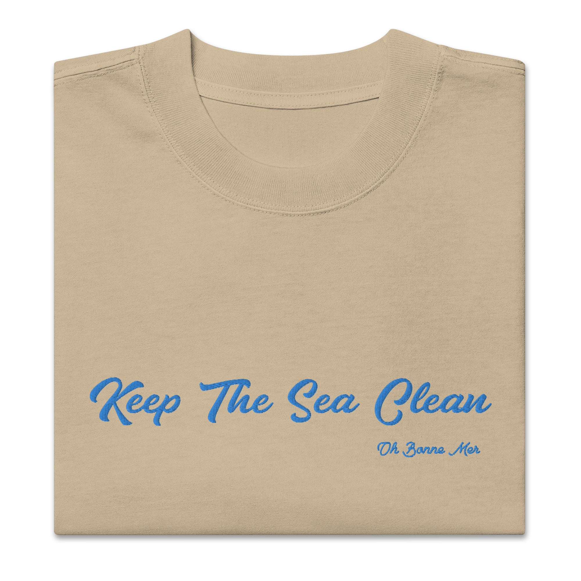 T-shirt oversize épais en coton Keep The Sea Clean bleu clair grand motif brodé