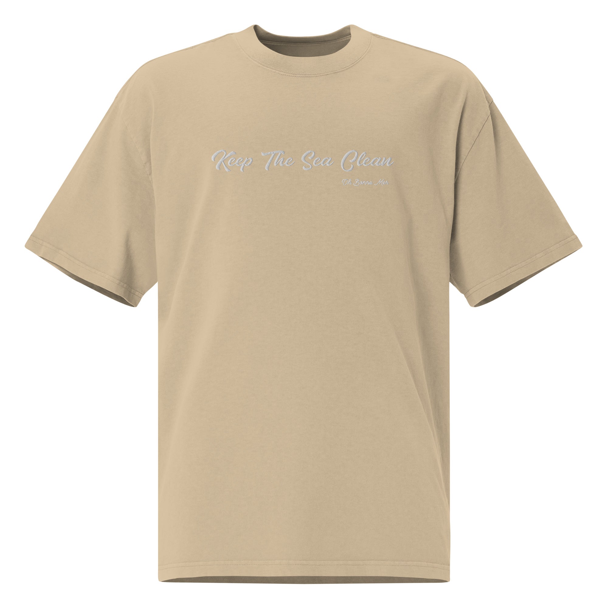 T-shirt oversize épais en coton Keep The Sea Clean blanc grand motif brodé