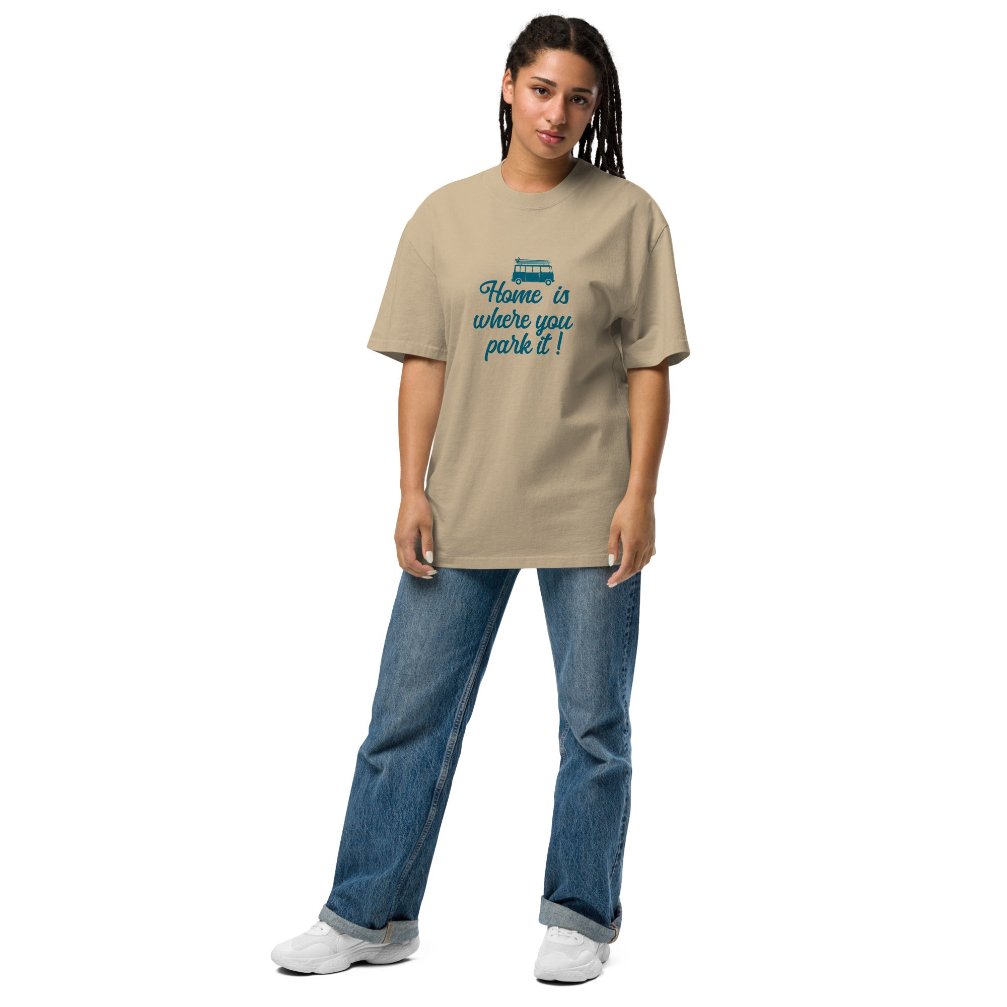 Oversized heavy blend cotton t-shirt Blue Surf Combi Home is where you park it