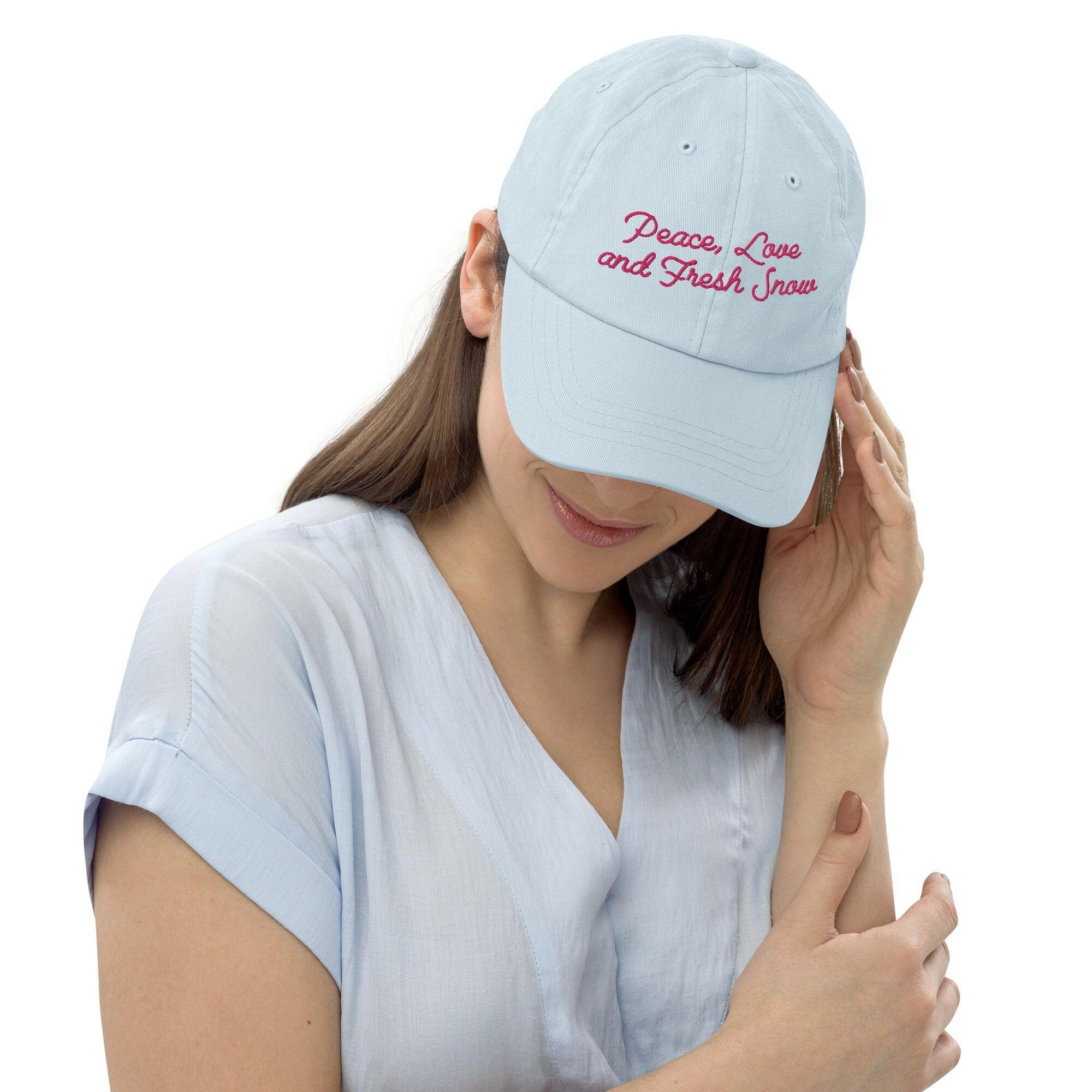 Pastel Baseball Cap Peace, Love and Fresh Snow Flamingo