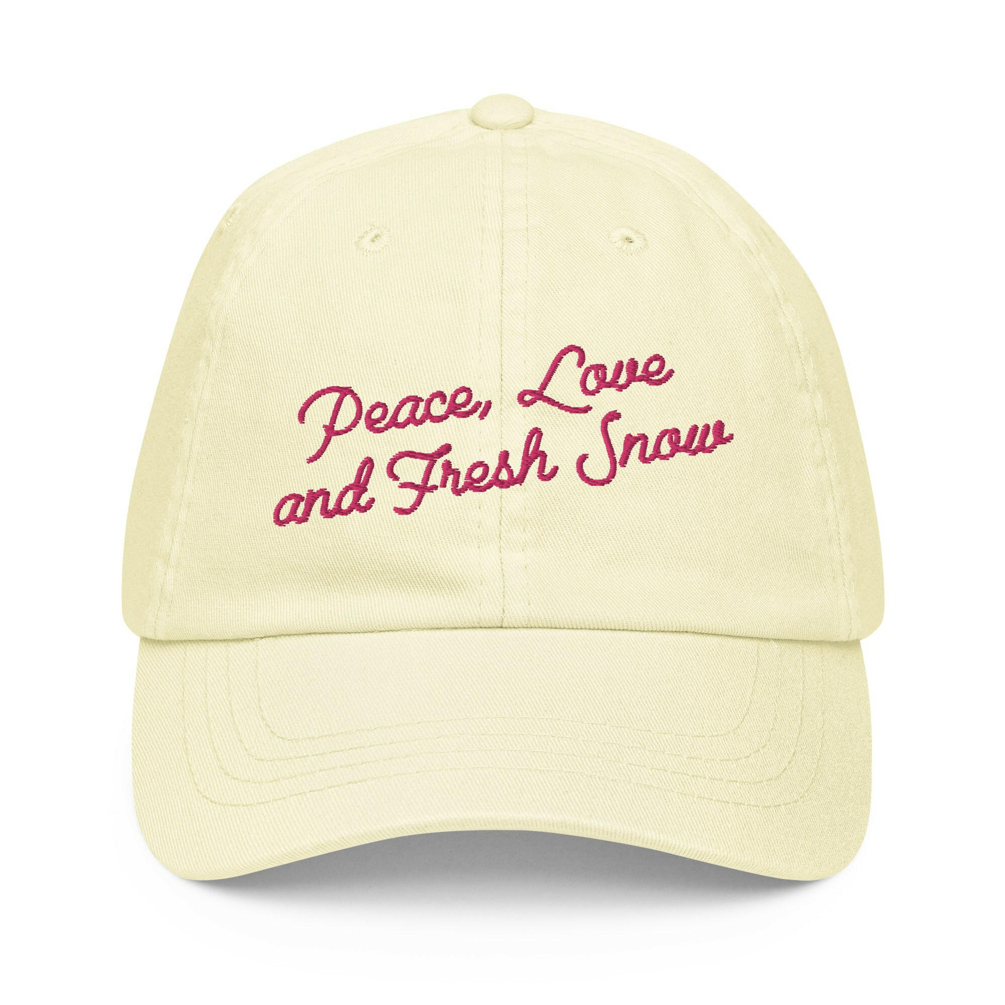 Pastel Baseball Cap Peace, Love and Fresh Snow Flamingo