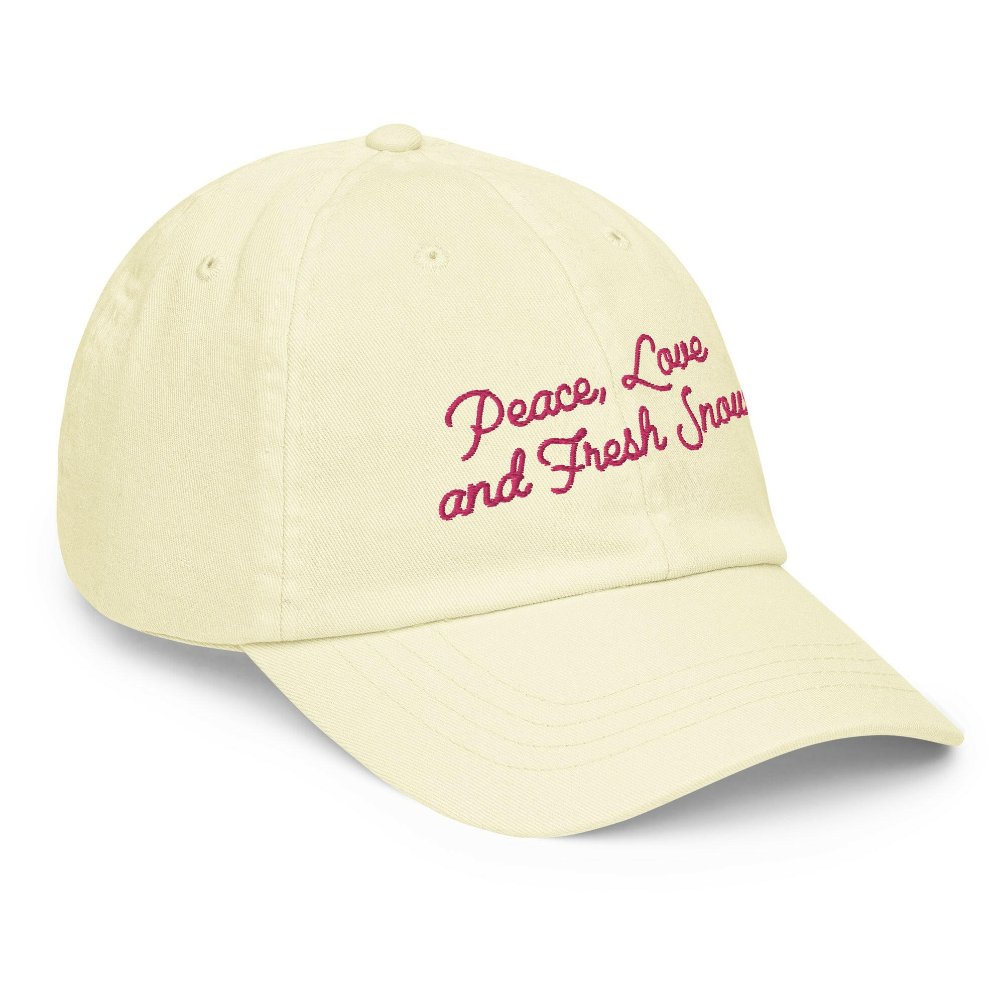 Pastel Baseball Cap Peace, Love and Fresh Snow Flamingo