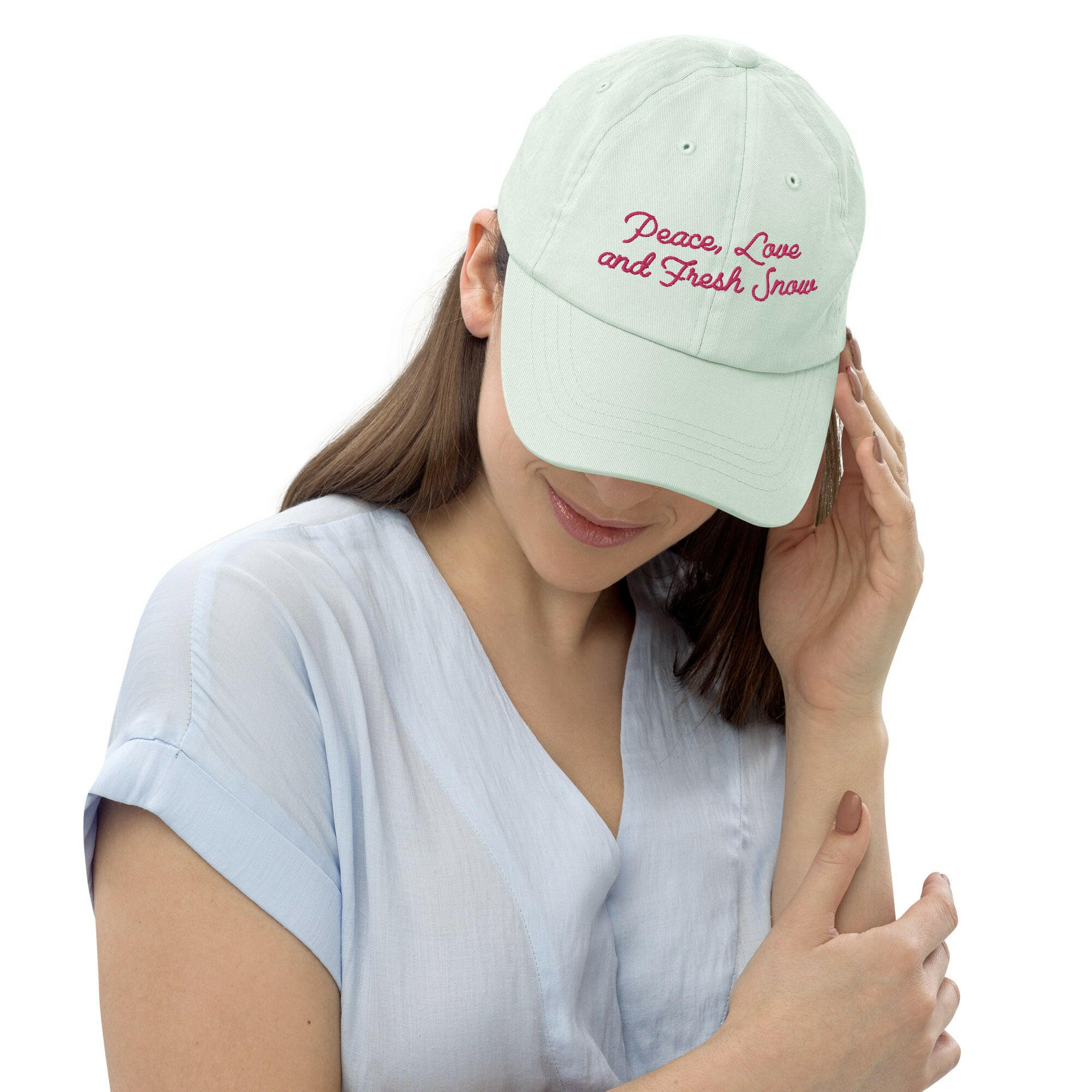 Pastel Baseball Cap Peace, Love and Fresh Snow Flamingo