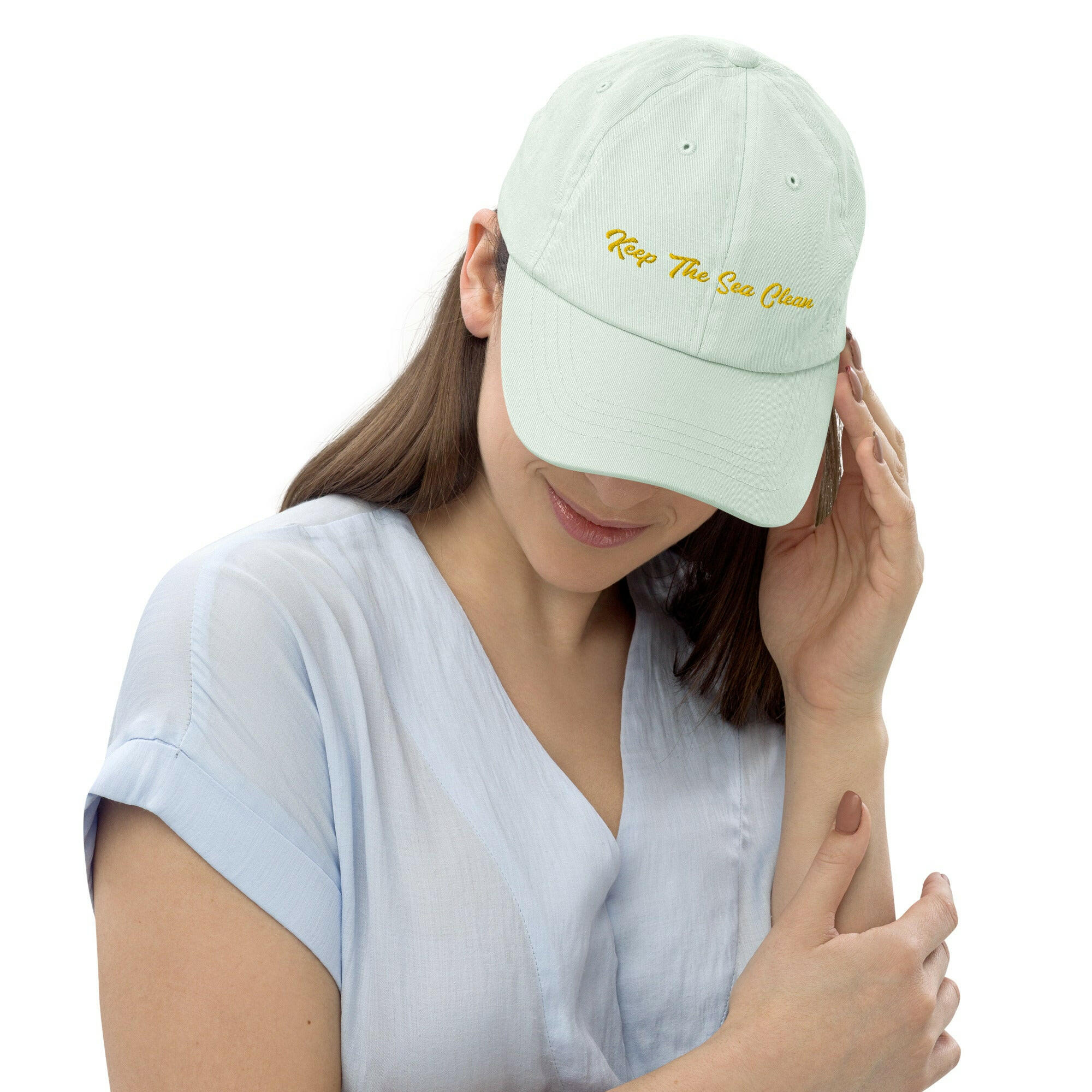 Pastel Baseball Cap Keep The Sea Clean Gold