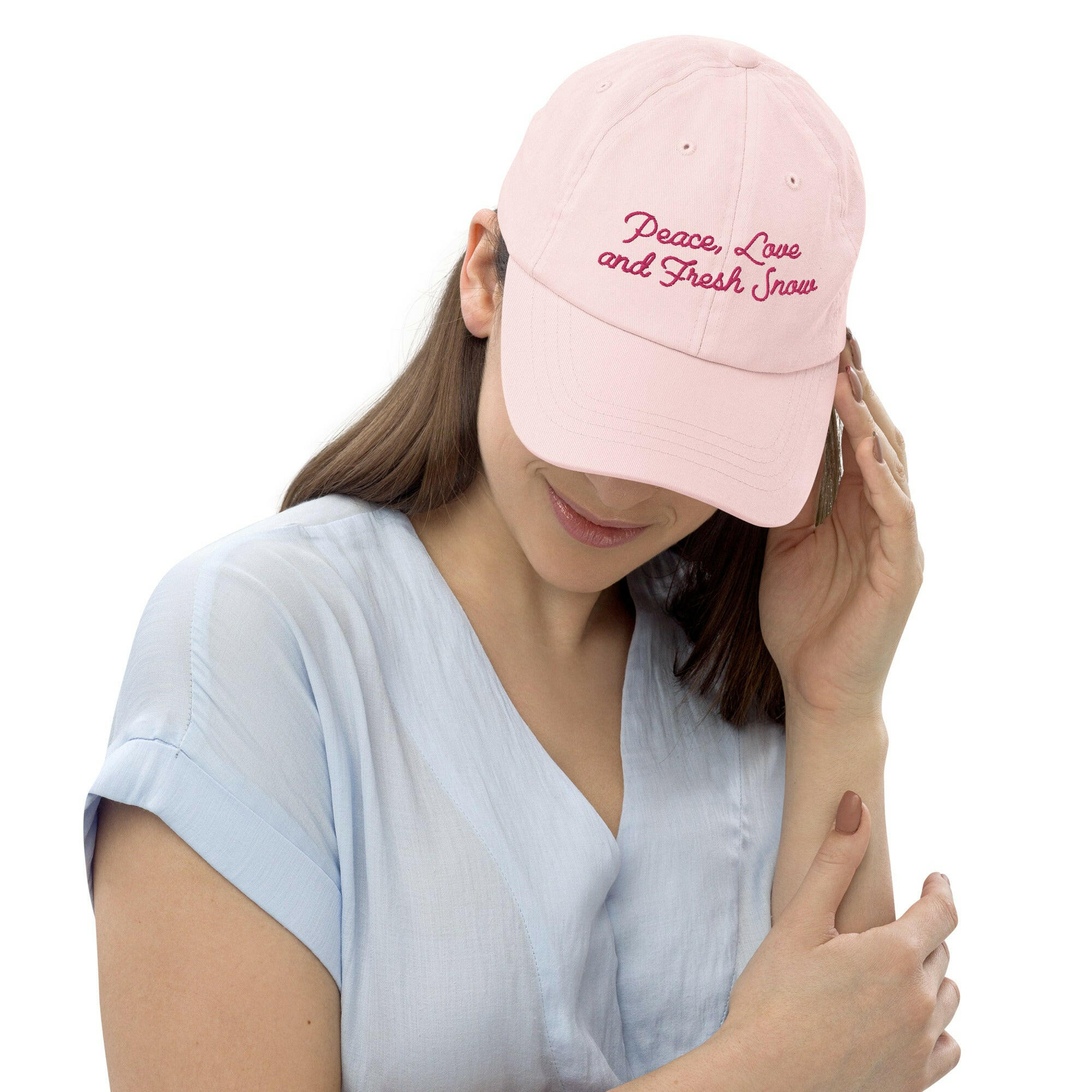 Casquette de baseball pastel Peace, Love and Fresh Snow Flamingo