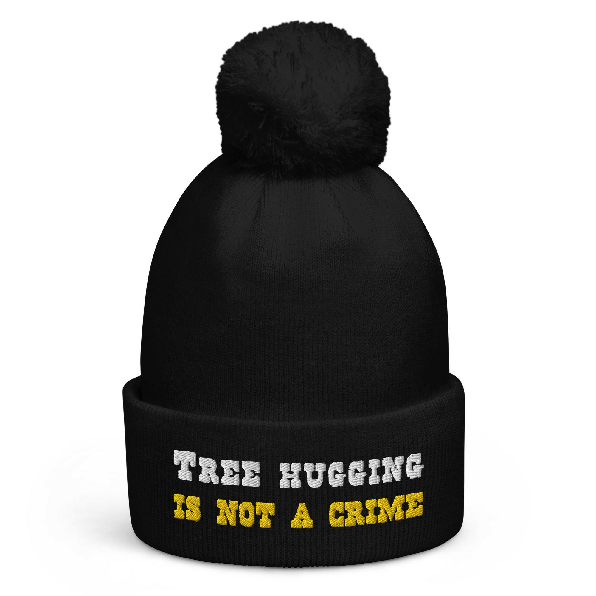 Pom pom beanie Tree Hugging is not a crime White/Gold