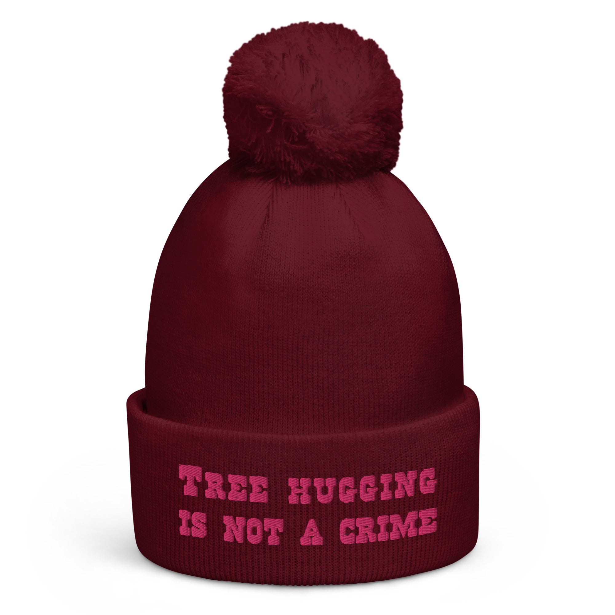 Pom pom beanie Tree Hugging is not a crime Flamingo