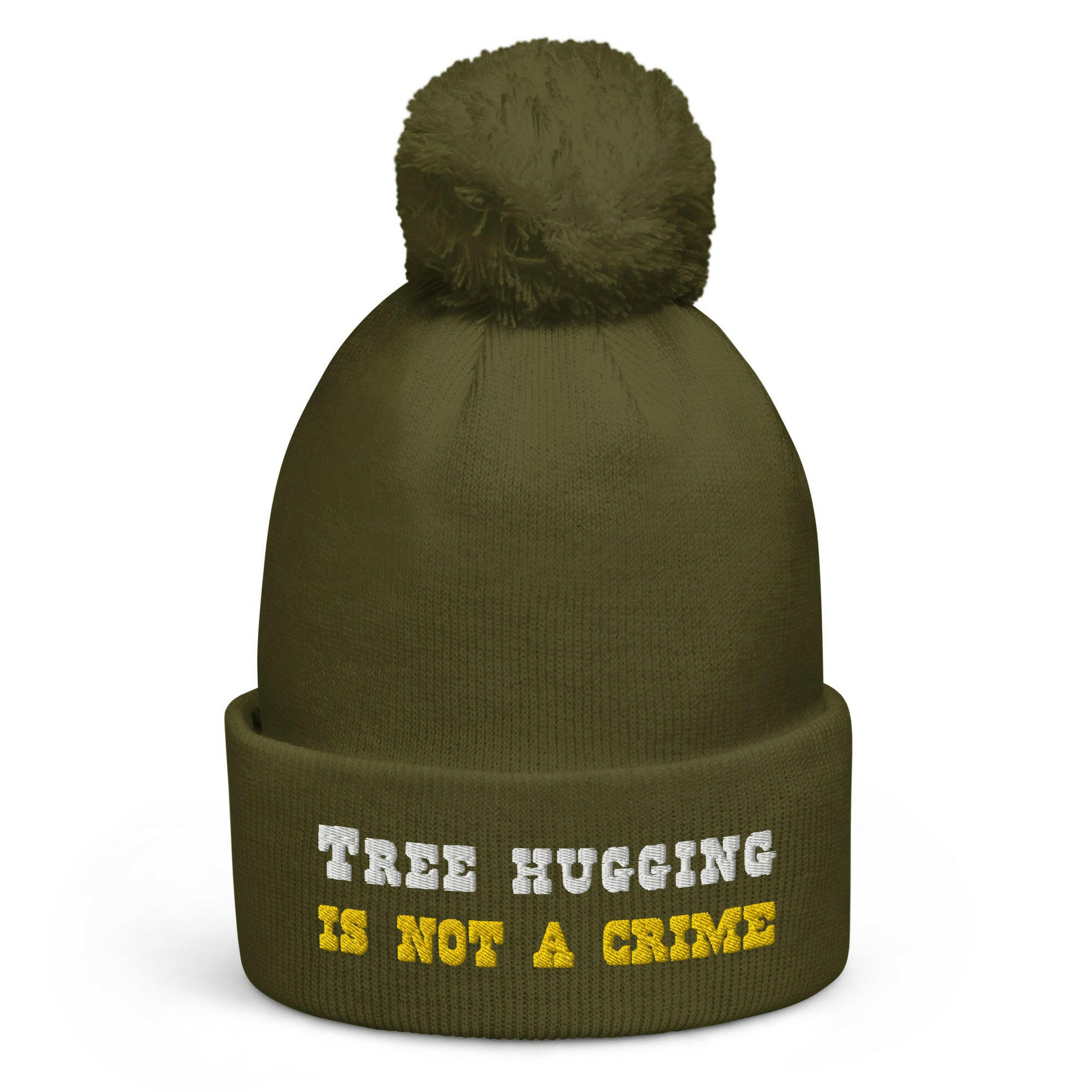 Pom pom beanie Tree Hugging is not a crime White/Gold