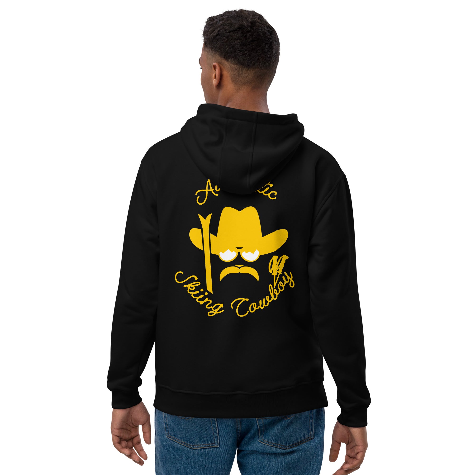 Premium eco hoodie Authentic Skiing Cowboy Gold (front & back)