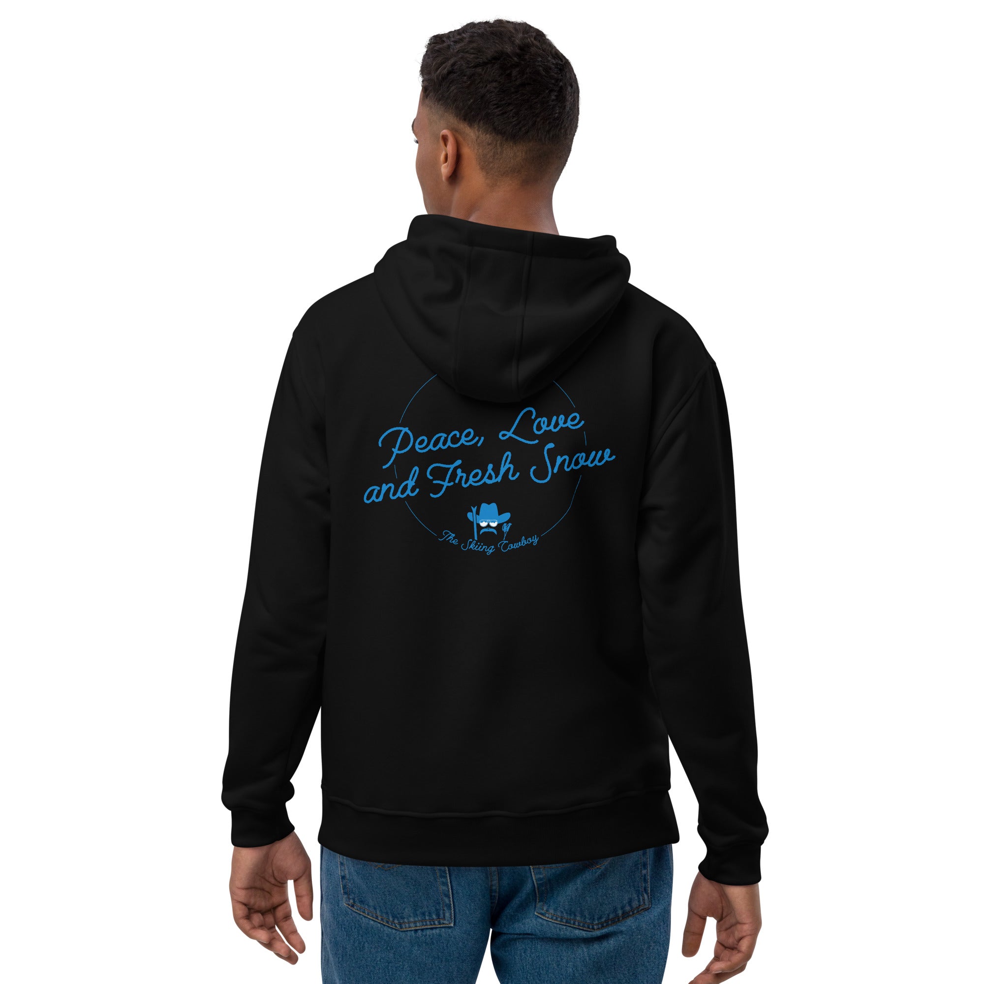 Premium eco hoodie Peace, Love and Fresh Snow (front & back)