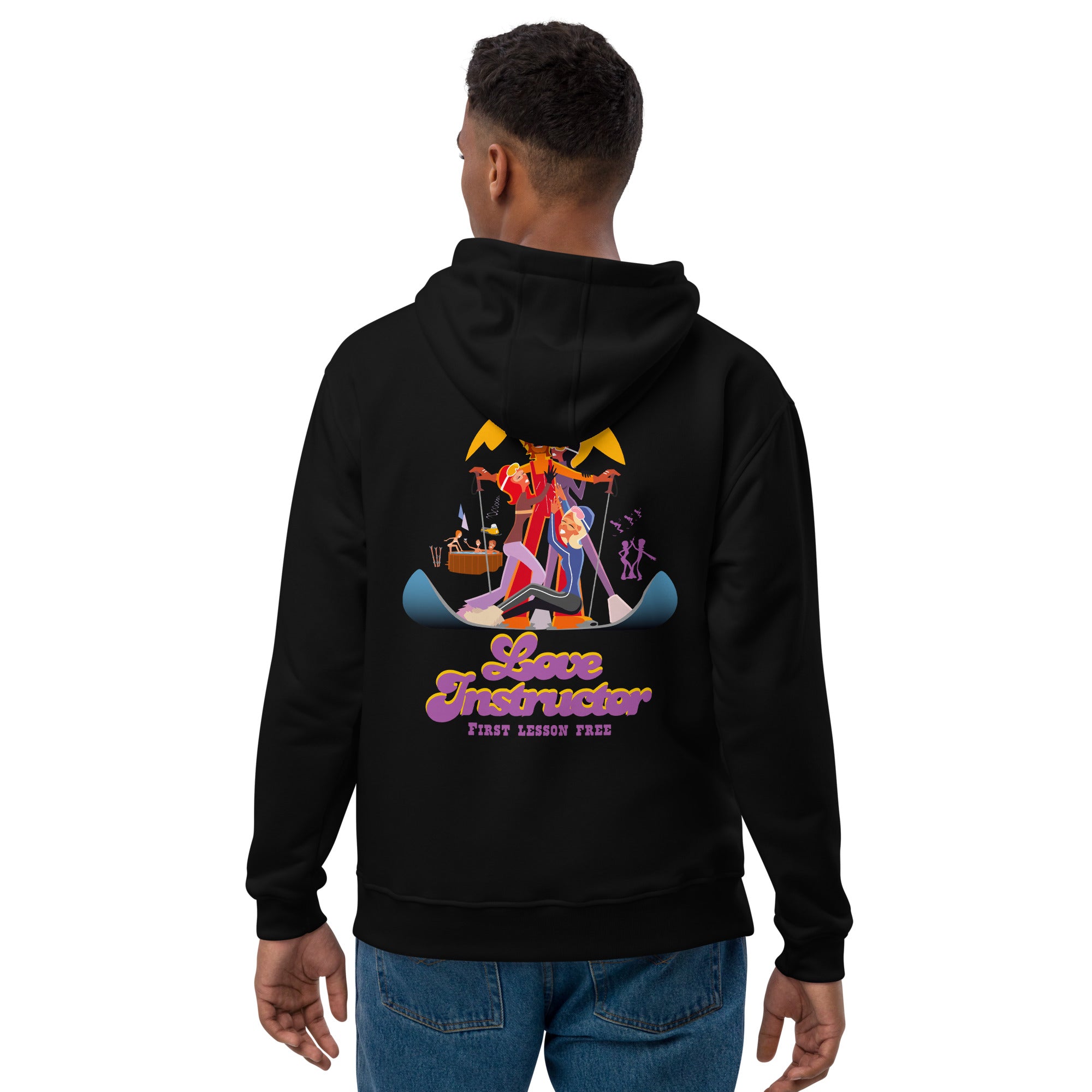 Premium eco hoodie Love Instructor First Lesson free (back)