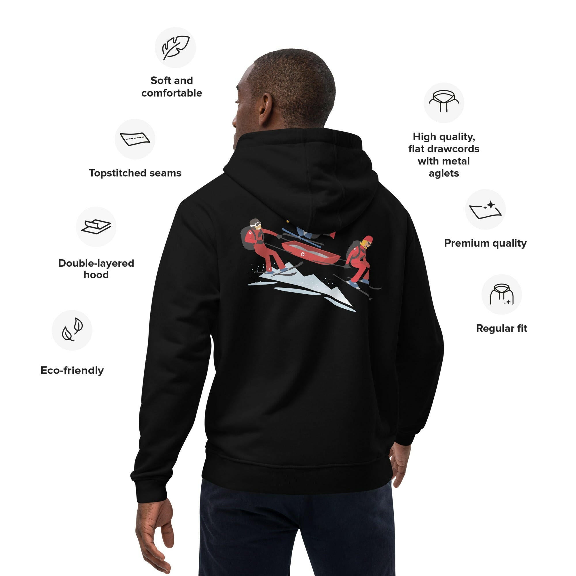 Premium eco hoodie Which skier are you? Ski Patrol (front & back)