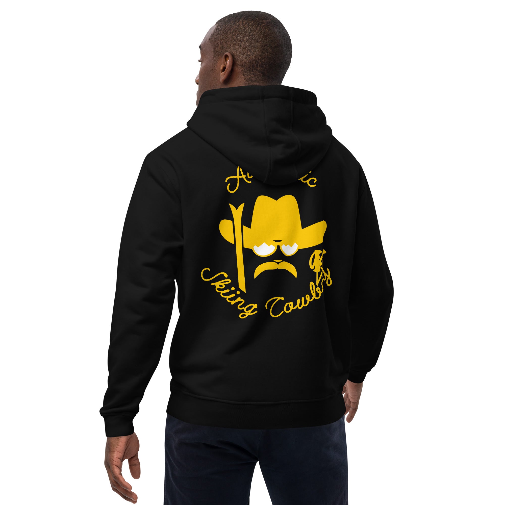 Premium eco hoodie Authentic Skiing Cowboy Gold (front & back)