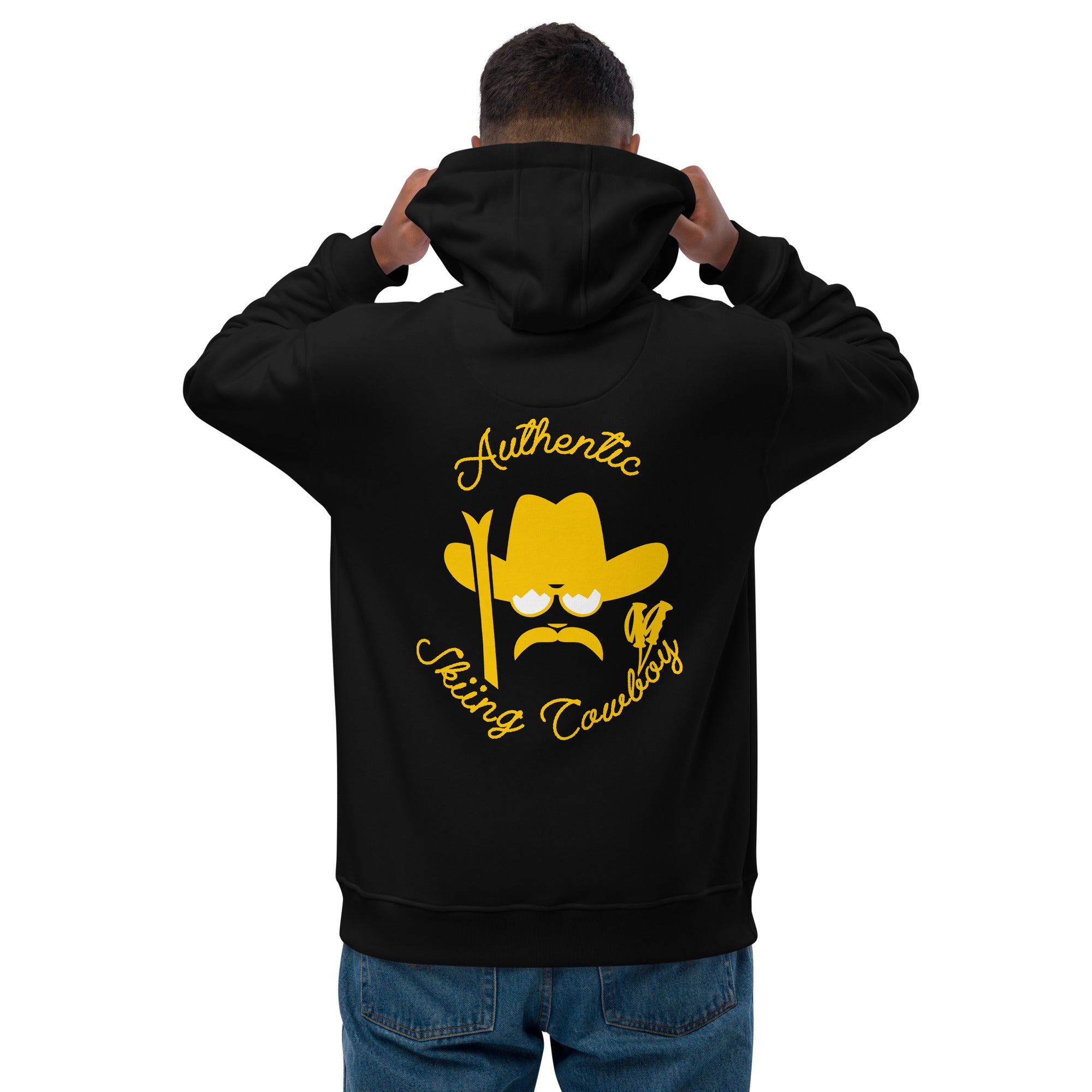 Premium eco hoodie Authentic Skiing Cowboy Gold (front & back)