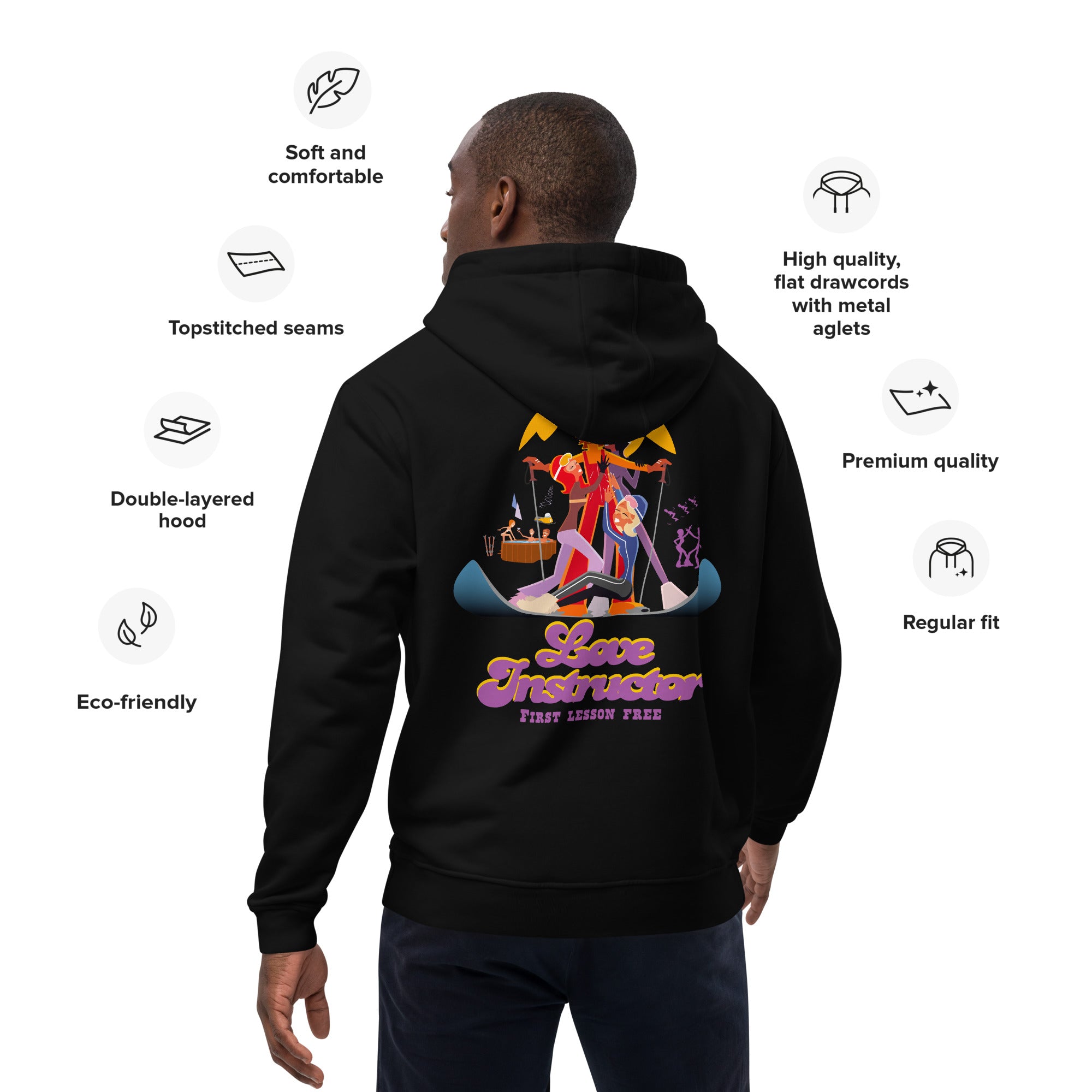 Premium eco hoodie Love Instructor First Lesson free (back)