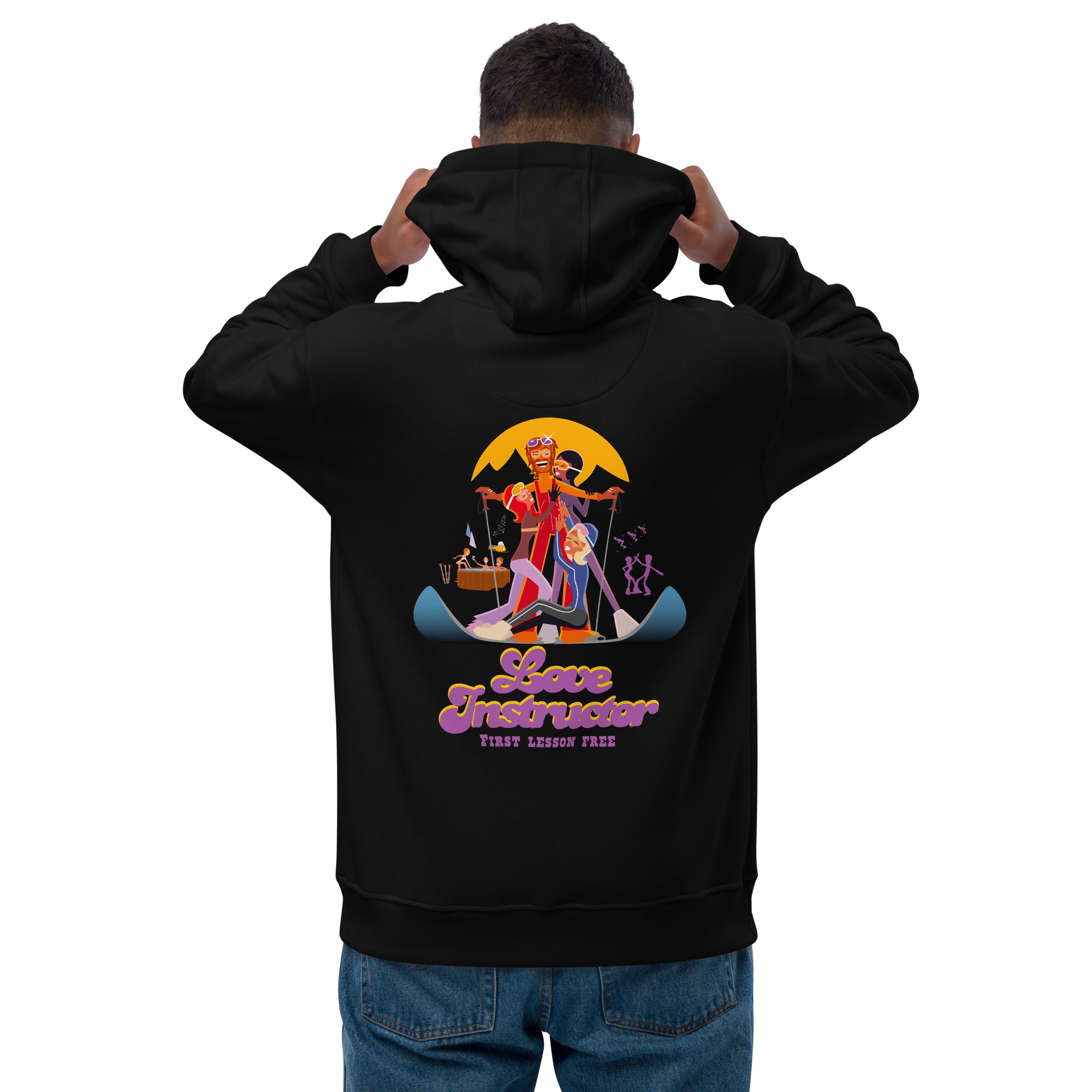 Premium eco hoodie Love Instructor First Lesson free (back)