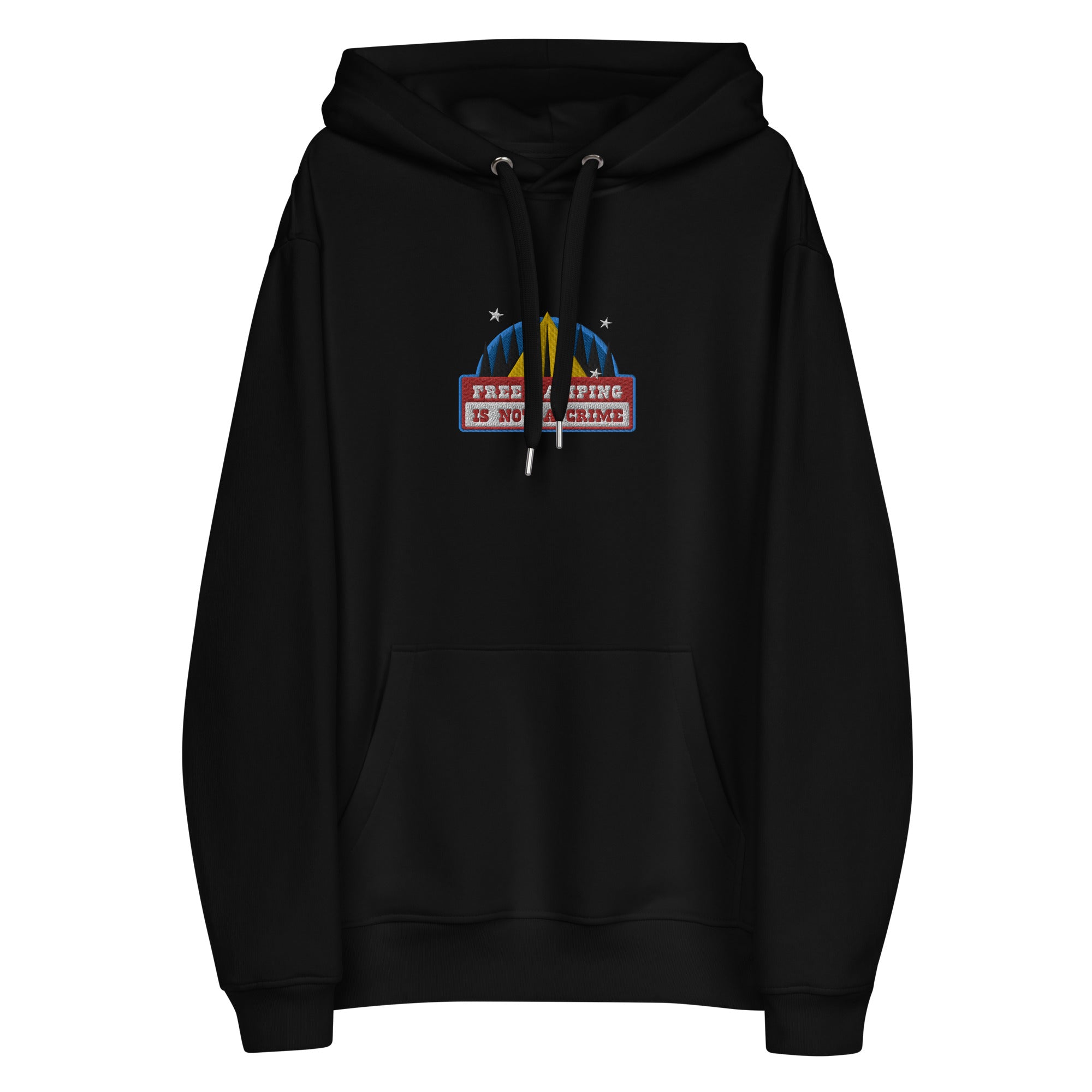 Premium eco hoodie Free camping is not a crime graphic multicolor embroidered pattern