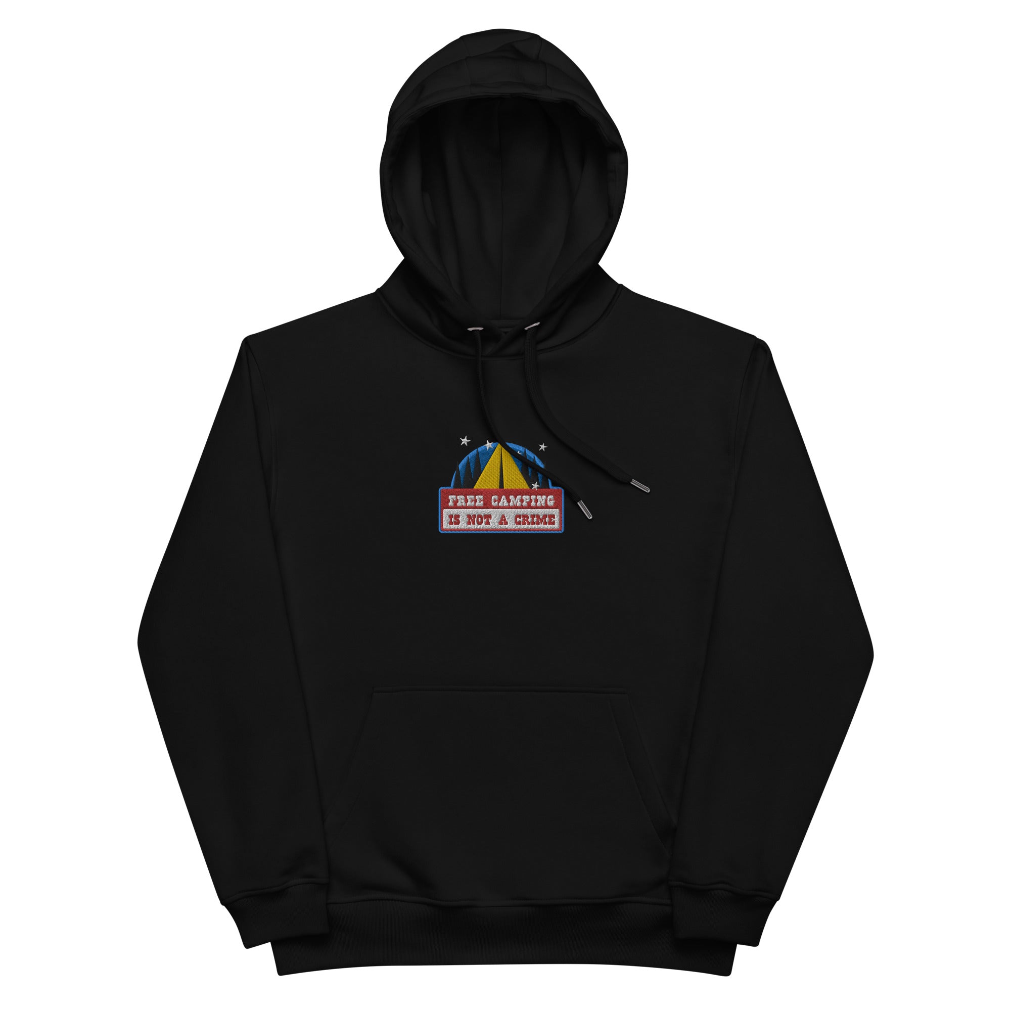 Premium eco hoodie Free camping is not a crime graphic multicolor embroidered pattern