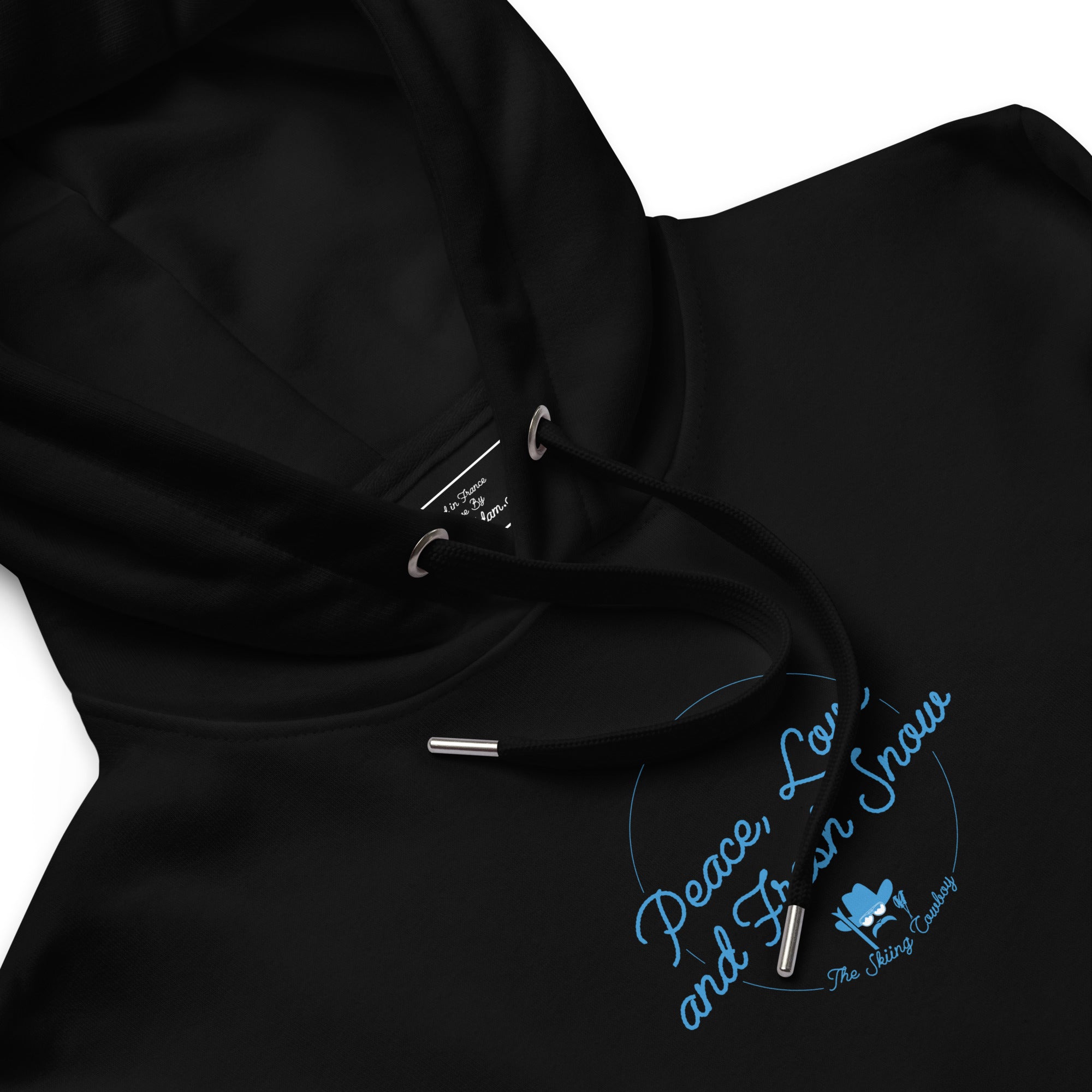 Premium eco hoodie Peace, Love and Fresh Snow (front & back)