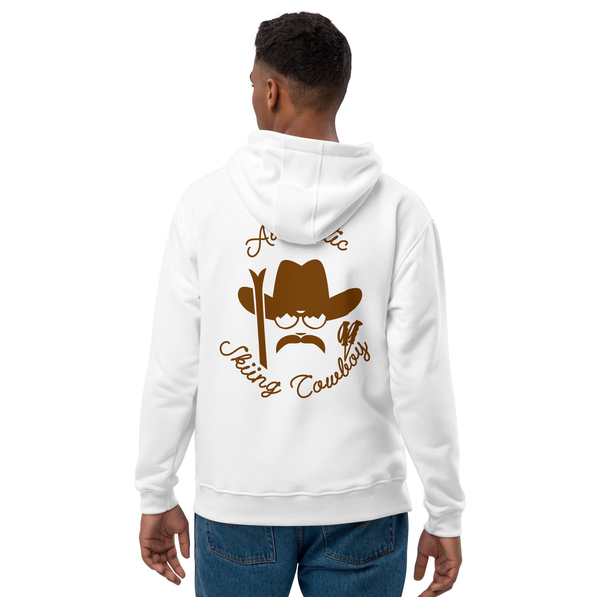 Sweat à capuche premium écologique Authentic Skiing Cowboy Brun (face & dos)