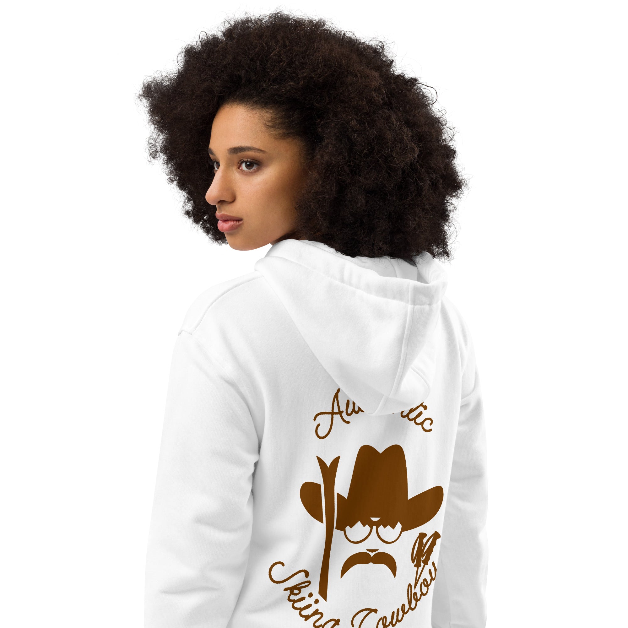 Sweat à capuche premium écologique Authentic Skiing Cowboy Brun (face & dos)