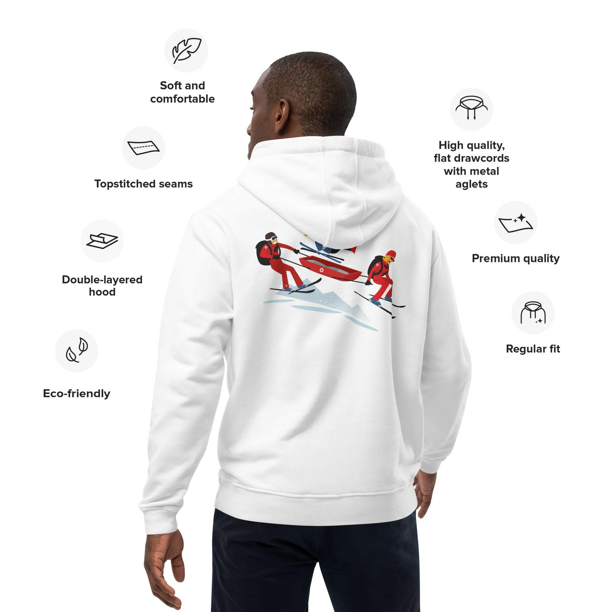 Premium eco hoodie Which skier are you? Ski Patrol (front & back)