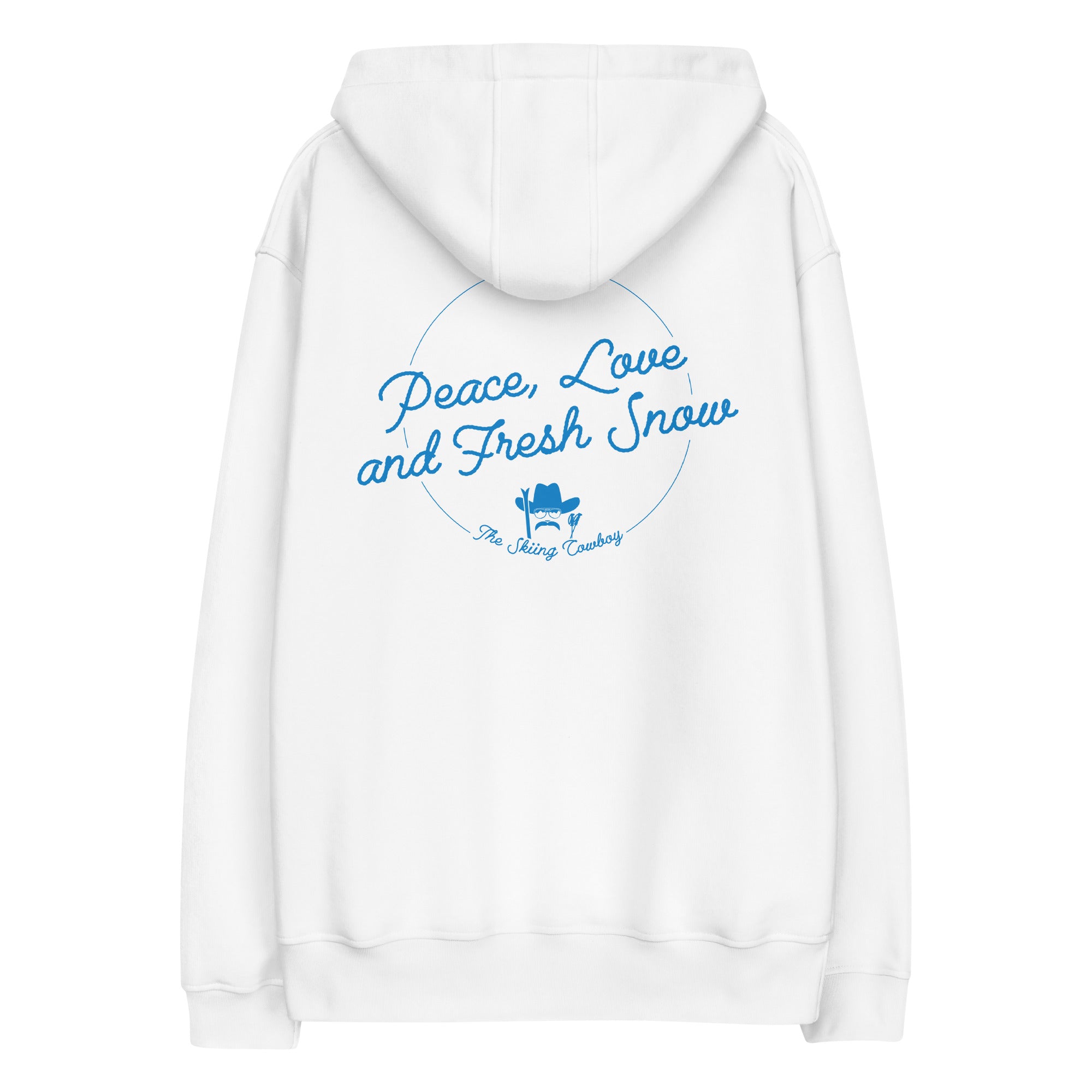 Premium eco hoodie Peace, Love and Fresh Snow (front & back)